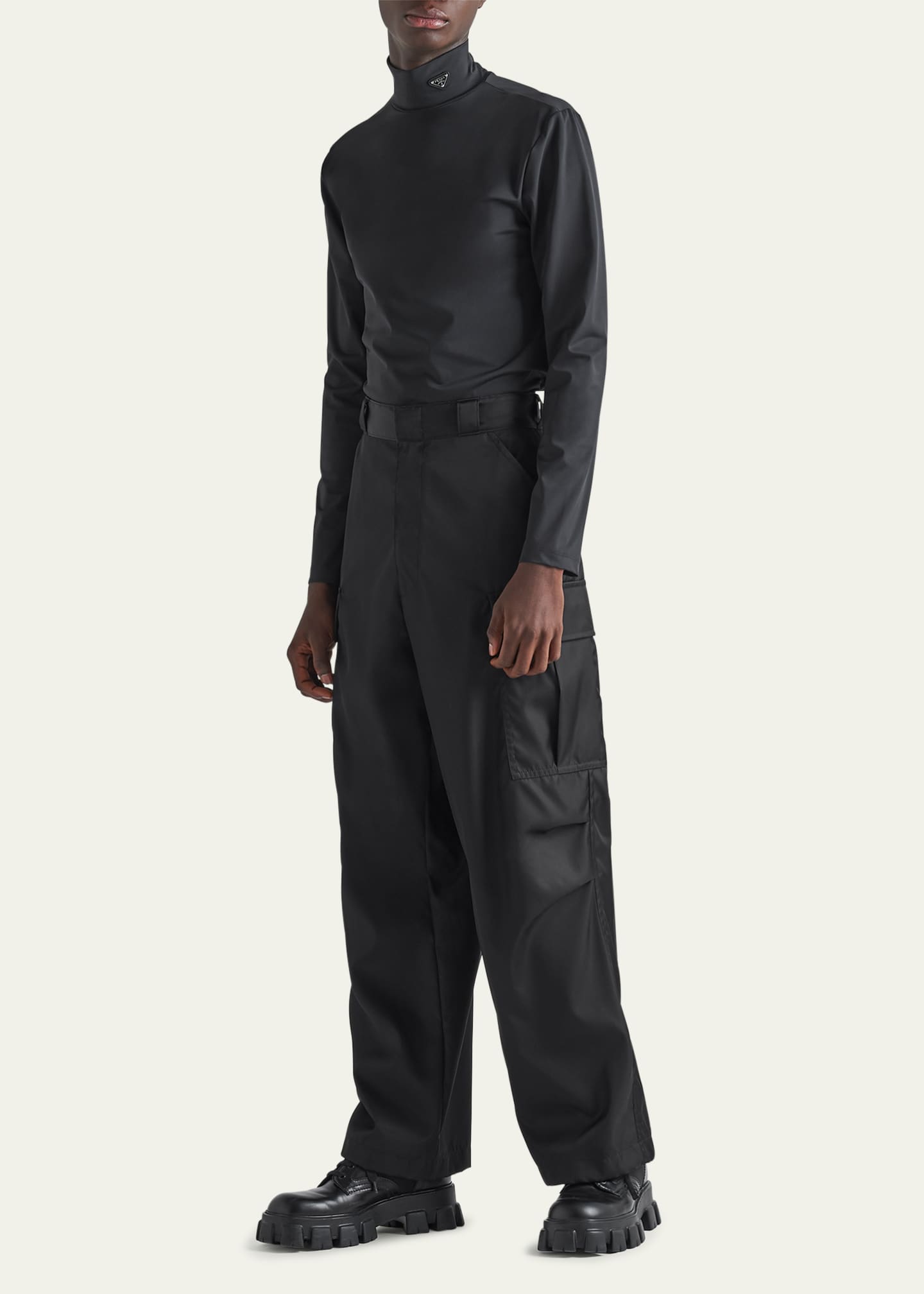 Prada Men's Tech Jersey Mock-Neck Sweater - Bergdorf Goodman