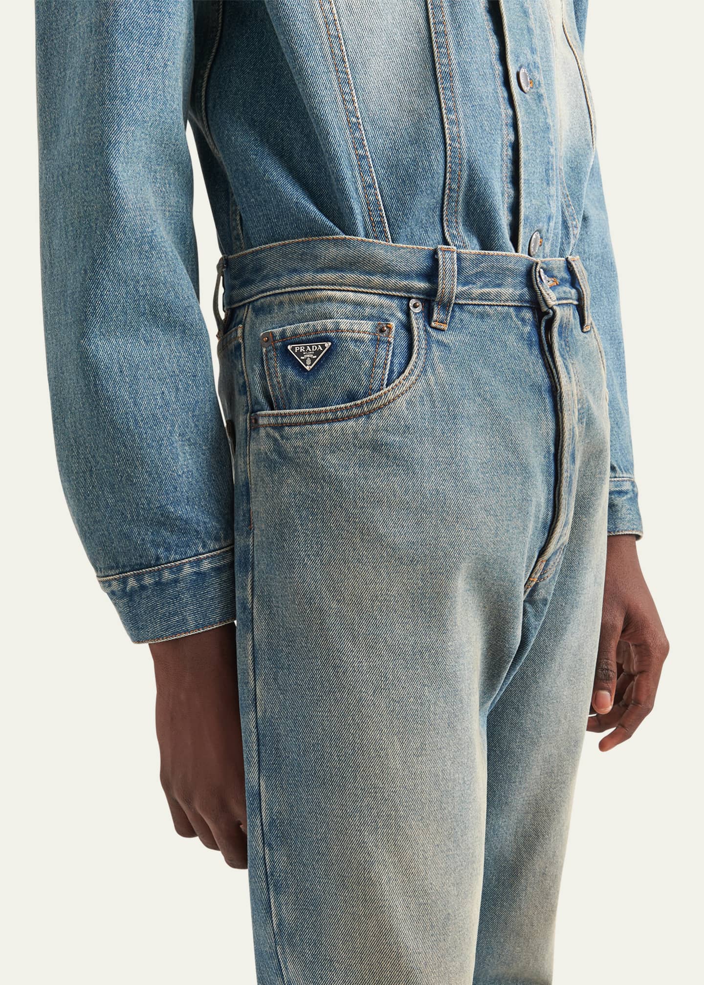 Prada Men's Light Treated Denim Jeans - Bergdorf Goodman