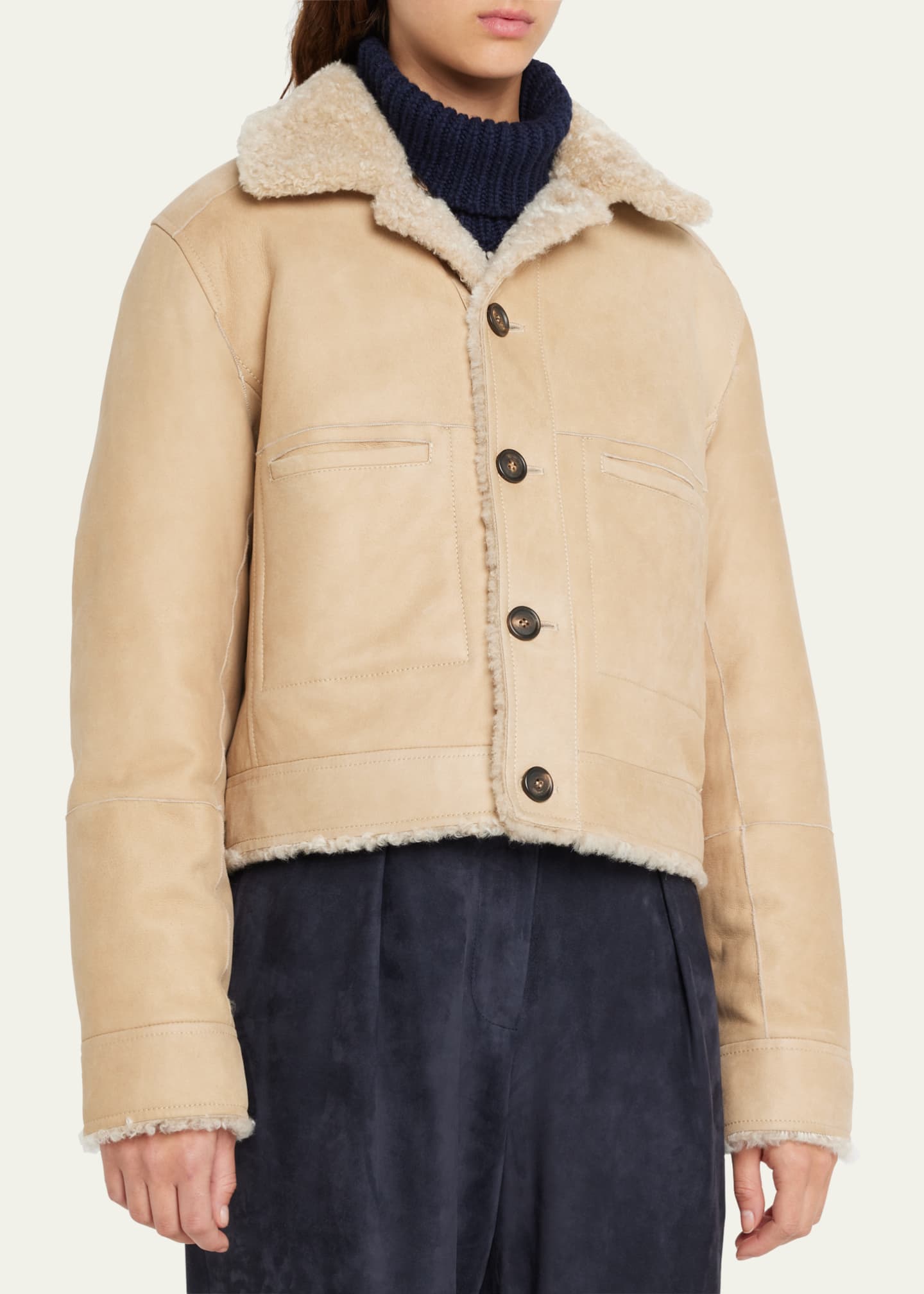 Brunello Cucinelli Suede to Shearling Reversible Short Jacket ...