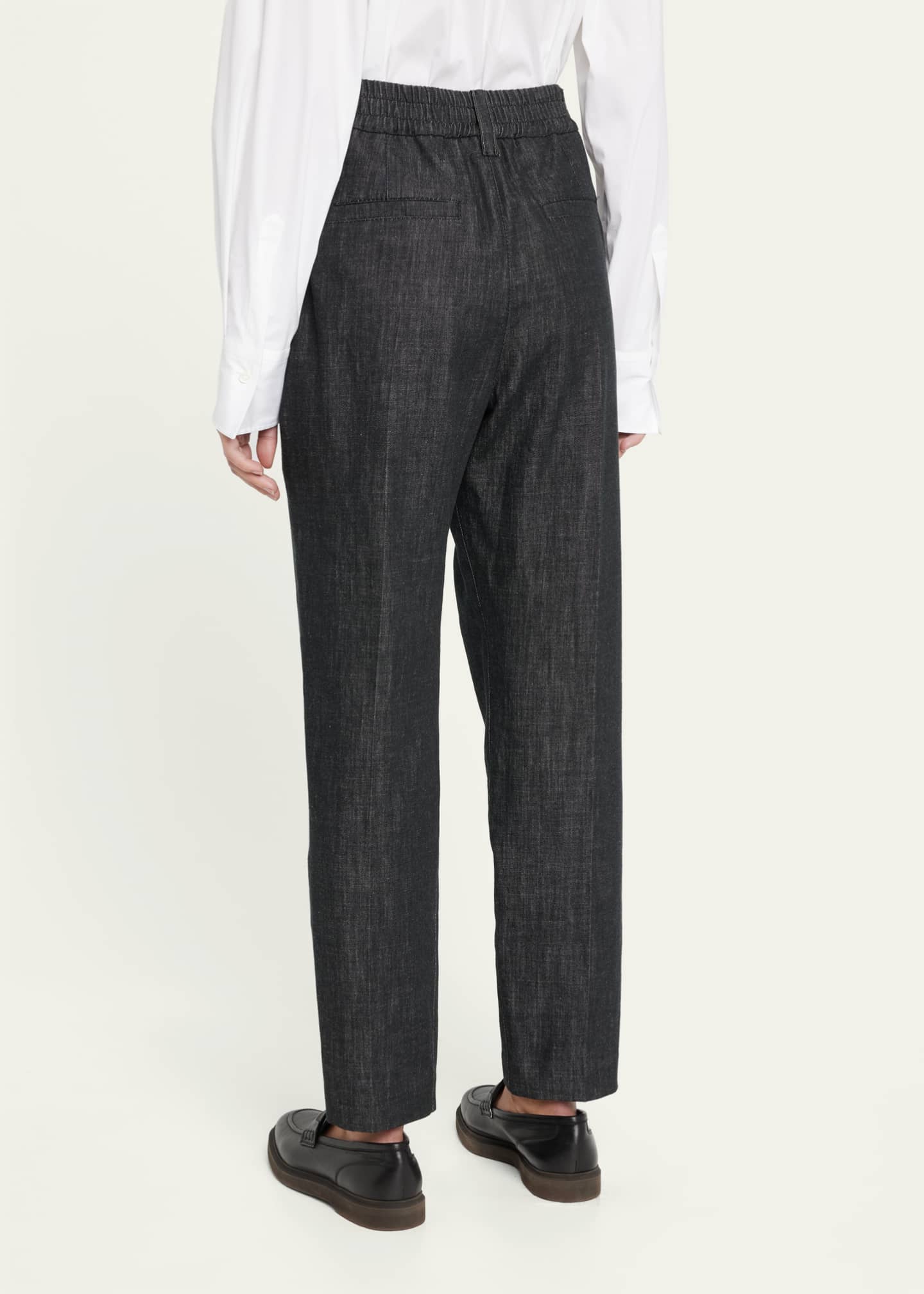 Brunello Cucinelli Pleated Straight-Leg Ankle Denim Pull-On Pants With ...