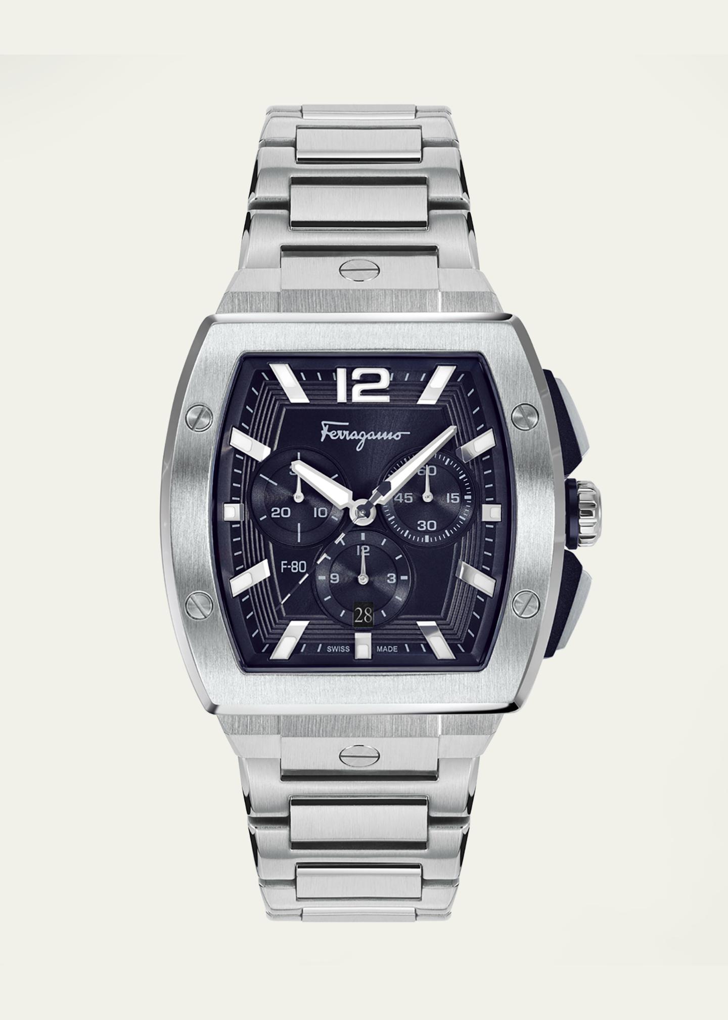 FERRAGAMO F-80 Tonneau Chrono Stainless Steel Bracelet Watch