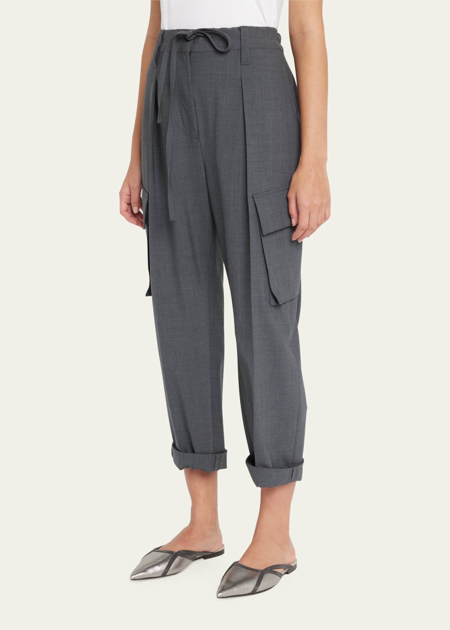 Brunello Cucinelli Wool Cargo Pants with Tie Belt Bergdorf Goodman