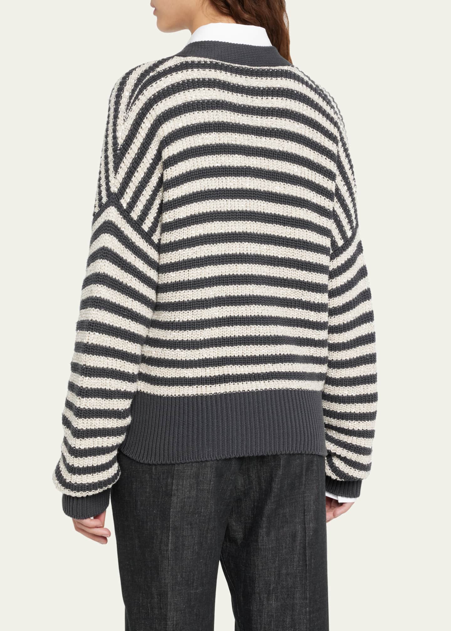 Bekentenis handboeien Helemaal droog Brunello Cucinelli Cotton Bicolor Striped Cardigan with Pailette Details -  Bergdorf Goodman