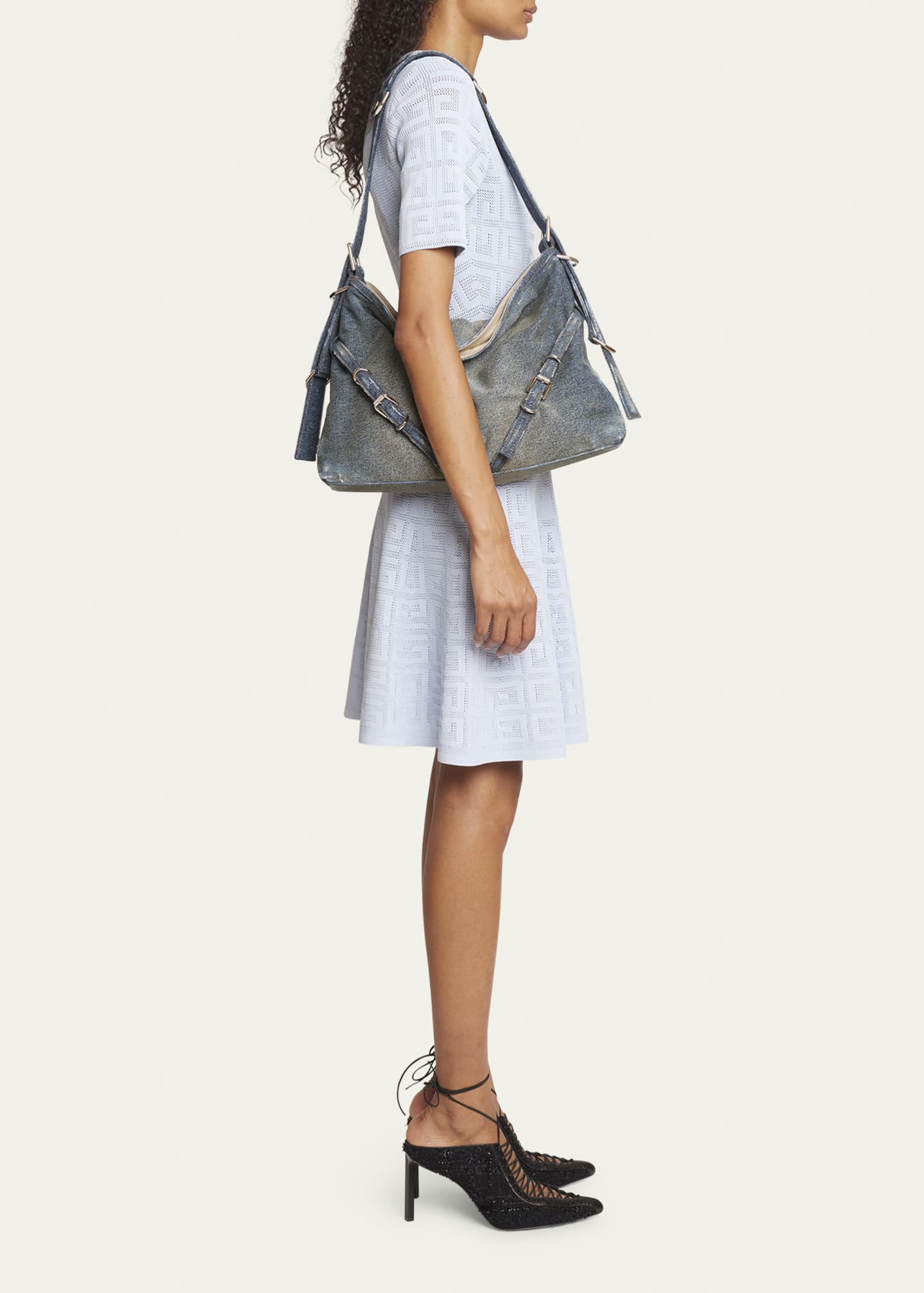 Givenchy Medium Voyou Buckle Shoulder Bag in Washed Denim Bergdorf