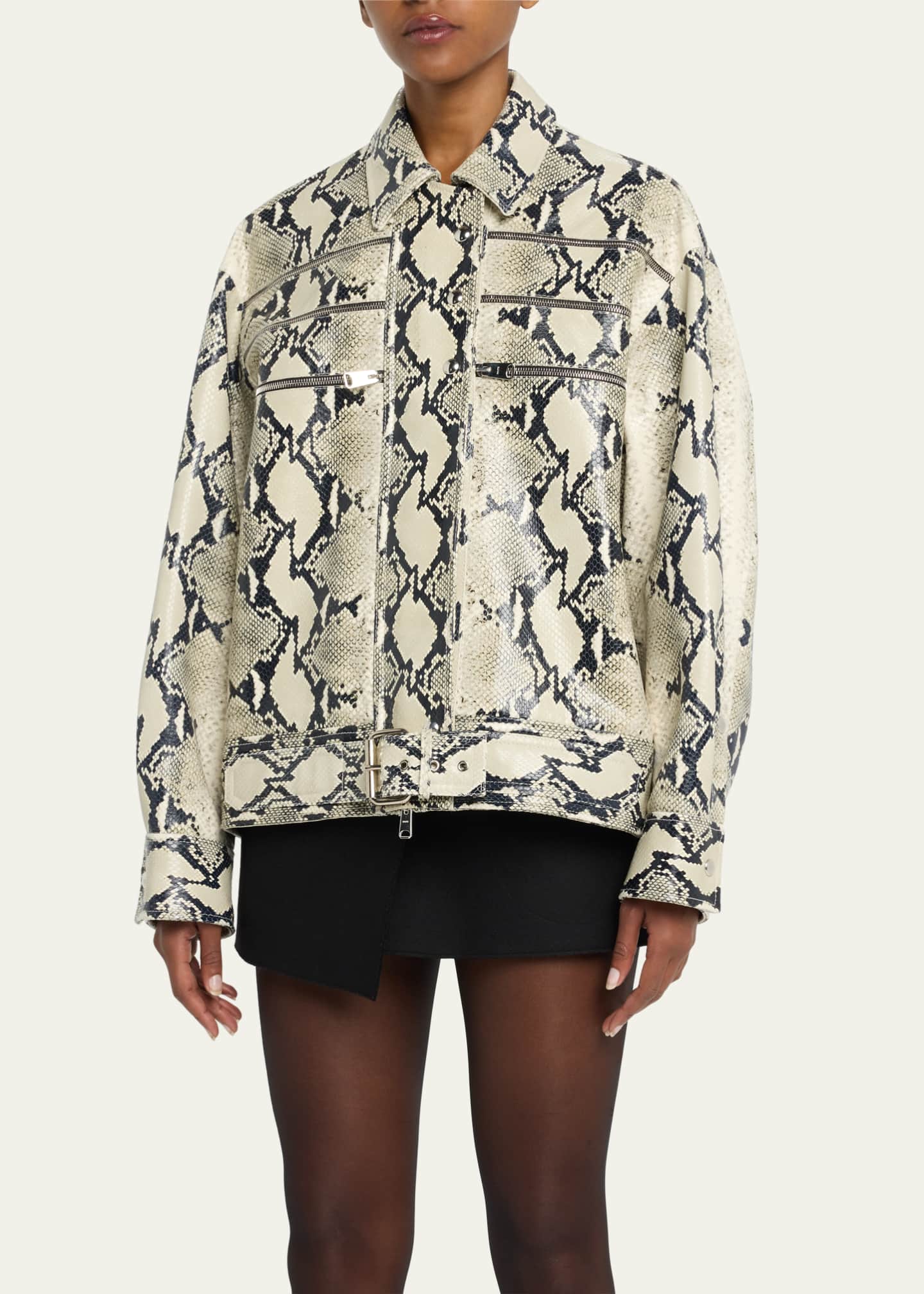 Khaite Tania Snake-Print Leather Jacket - Bergdorf Goodman