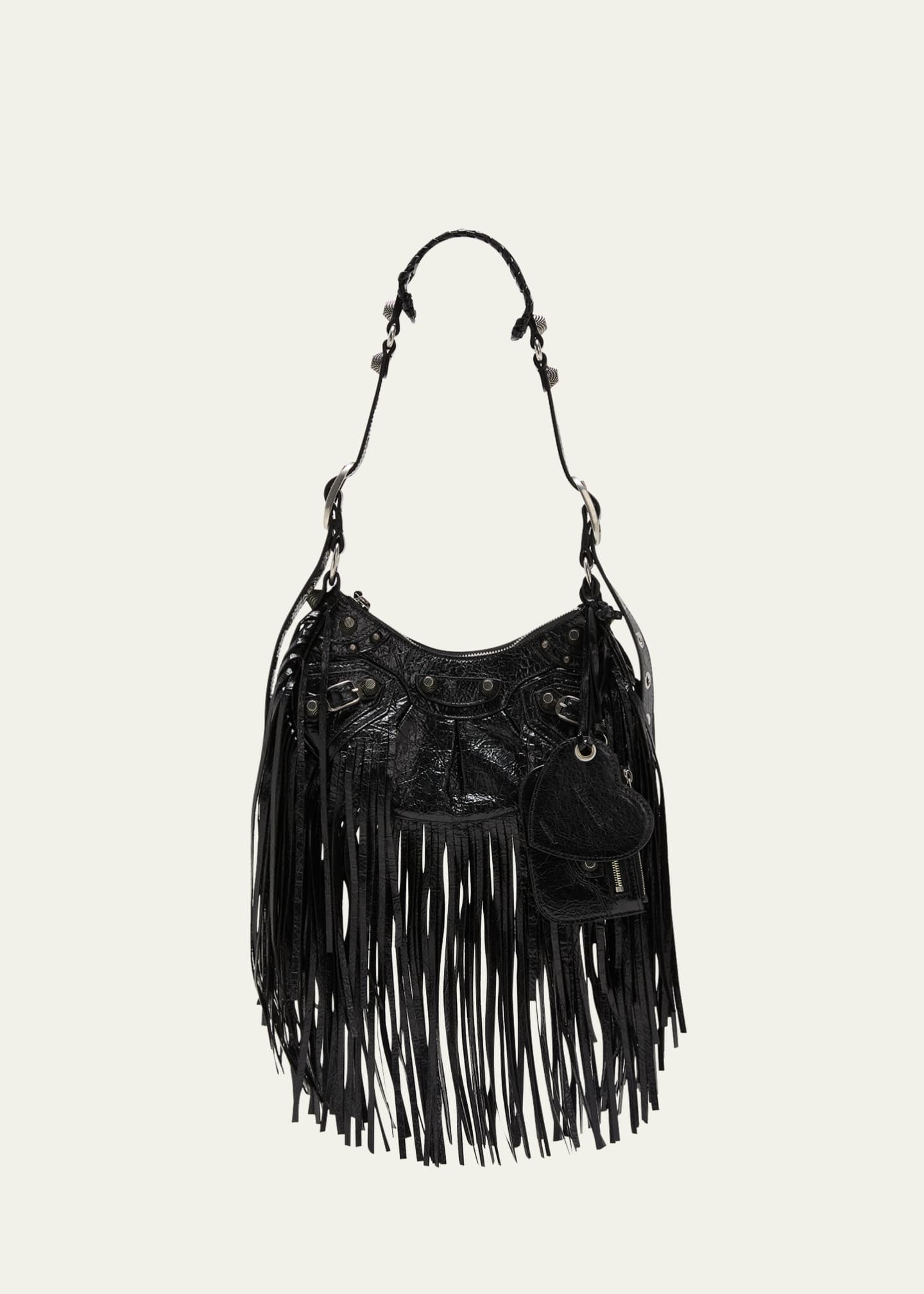 Black Leather Bag with Fringes