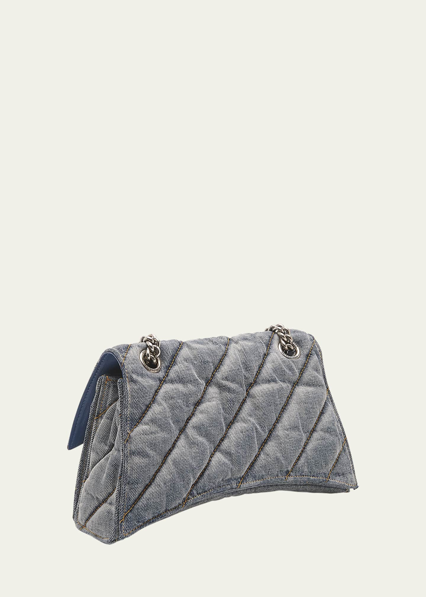 Balenciaga Crush Quilted Wash Denim Chain Shoulder Bag