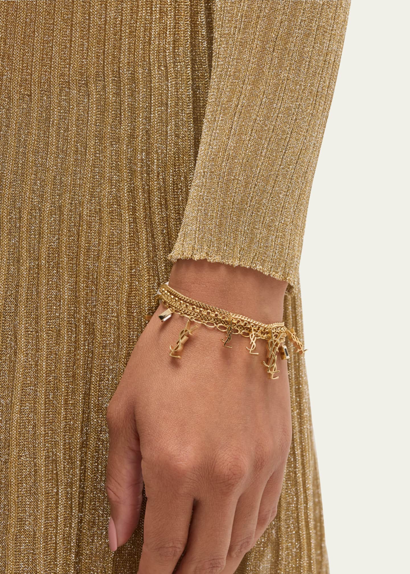 Saint Laurent Rhinestone Multi Link YSL Charm Bracelet Bergdorf Goodman