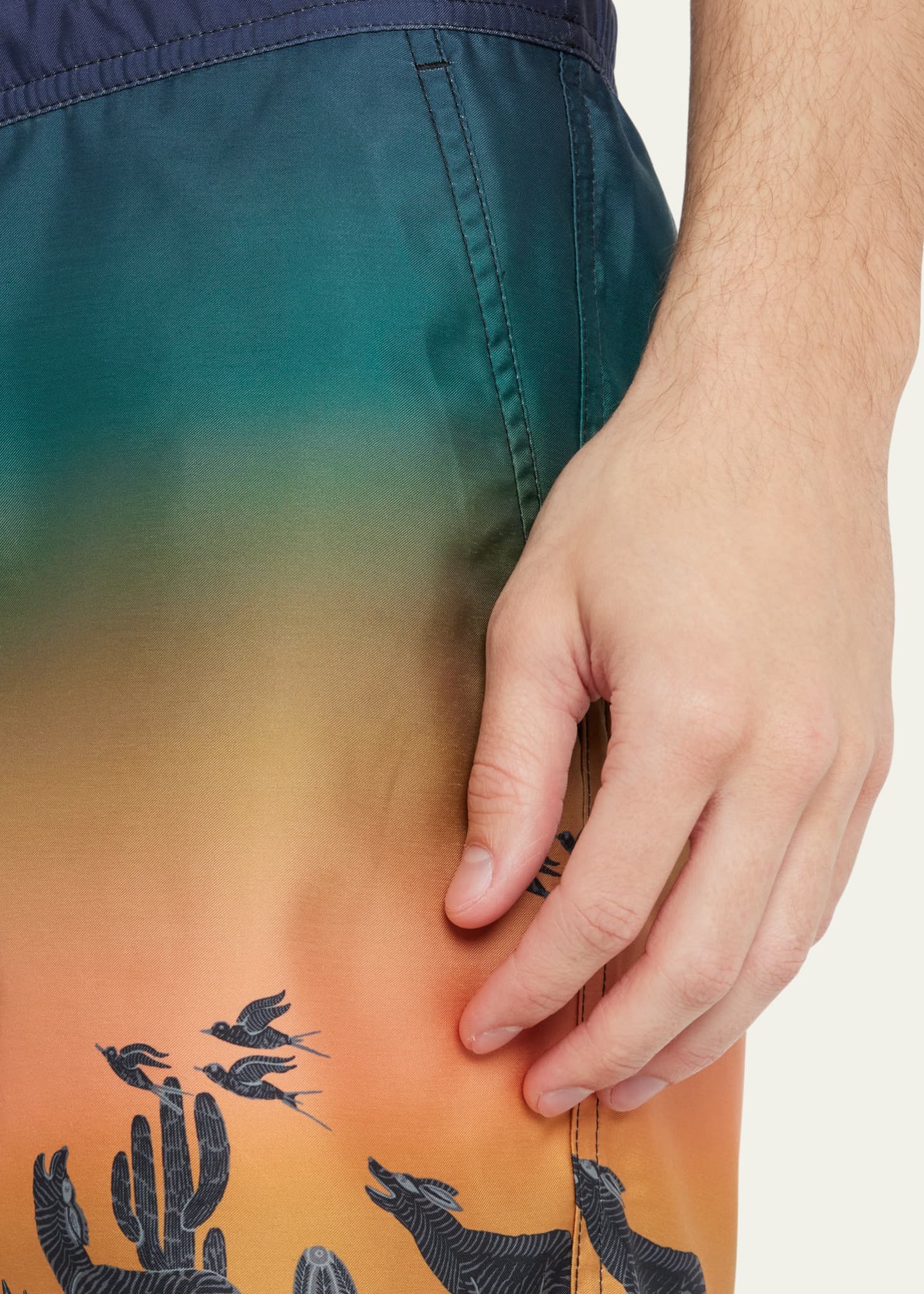 Men's Sunset Coyote Landscape Swim Shorts - Thumbnail 4