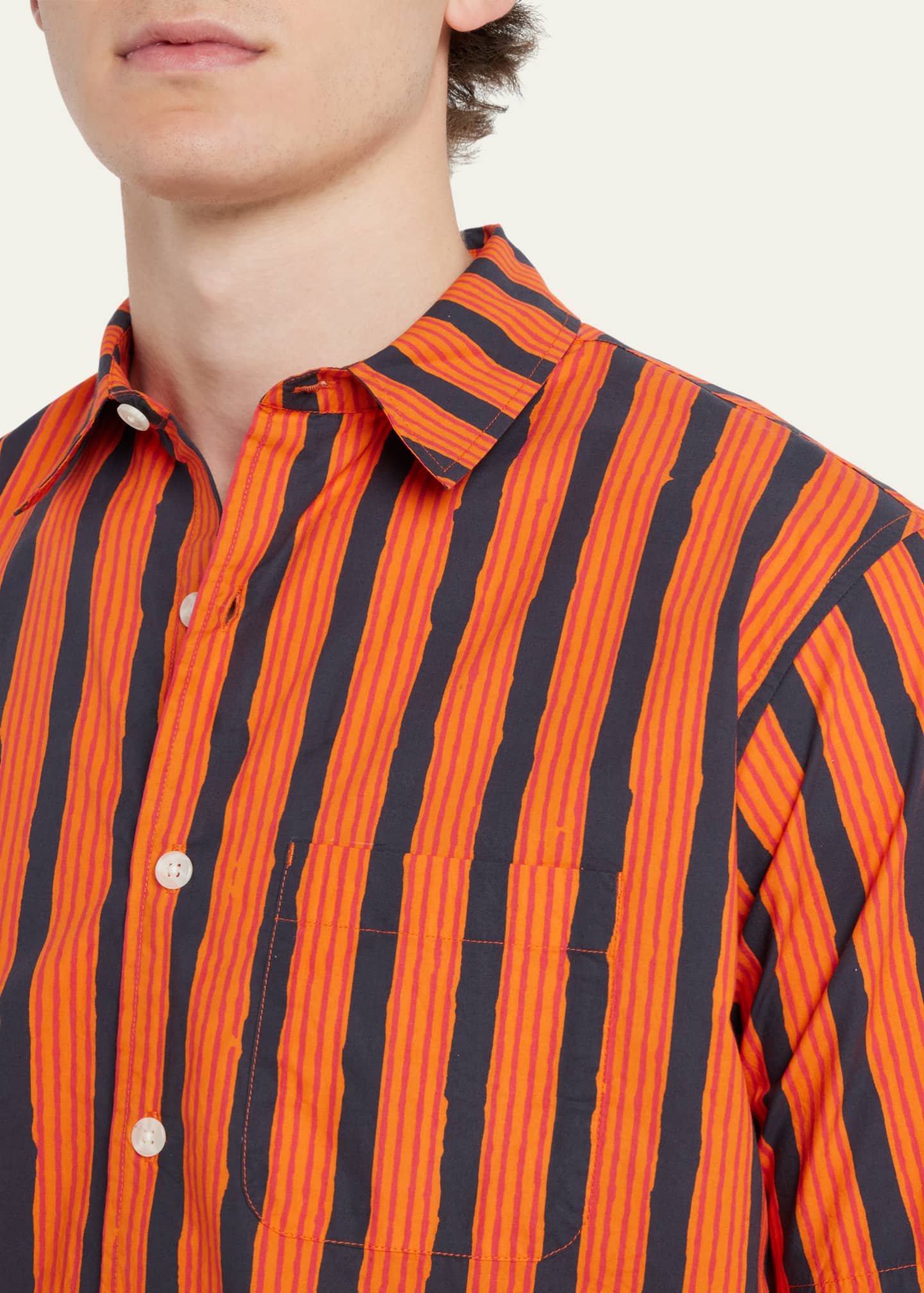 Thorsun Men s Hand Drawn Striped Sport Shirt