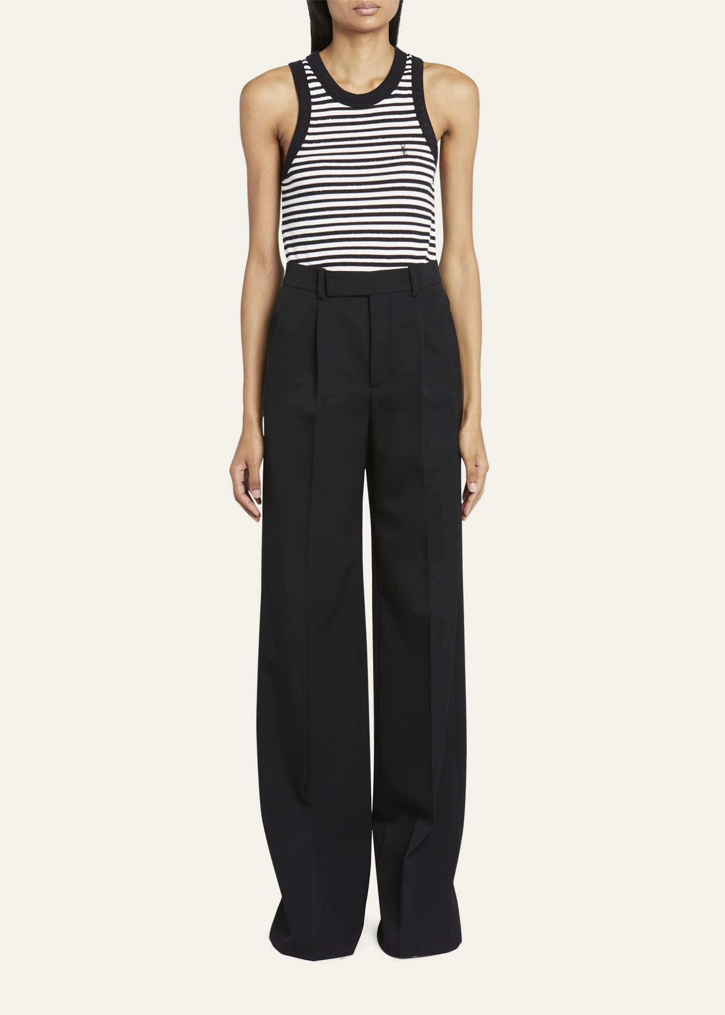 Saint Laurent Monogram-Embroidered Stripe Tank Top Image 2 of 5