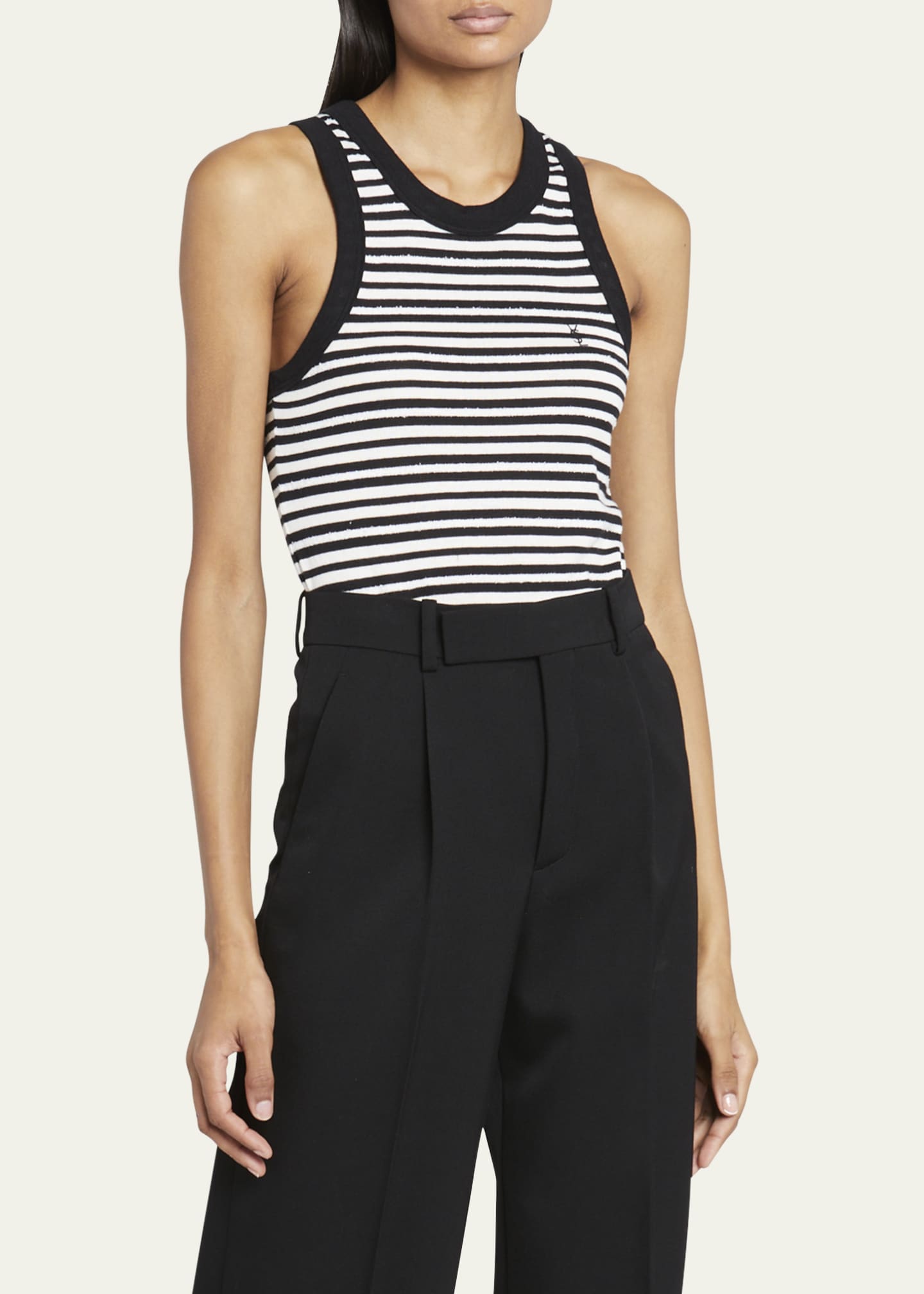 Saint Laurent Monogram-Embroidered Stripe Tank Top Image 4 of 5