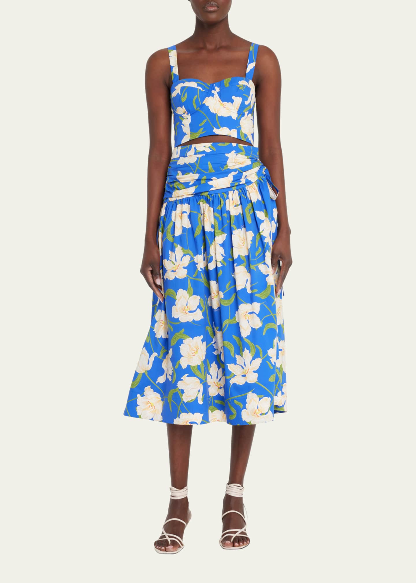 Cara Cara Kayla Ruched-Waist Floral Cotton Midi Skirt - Bergdorf Goodman