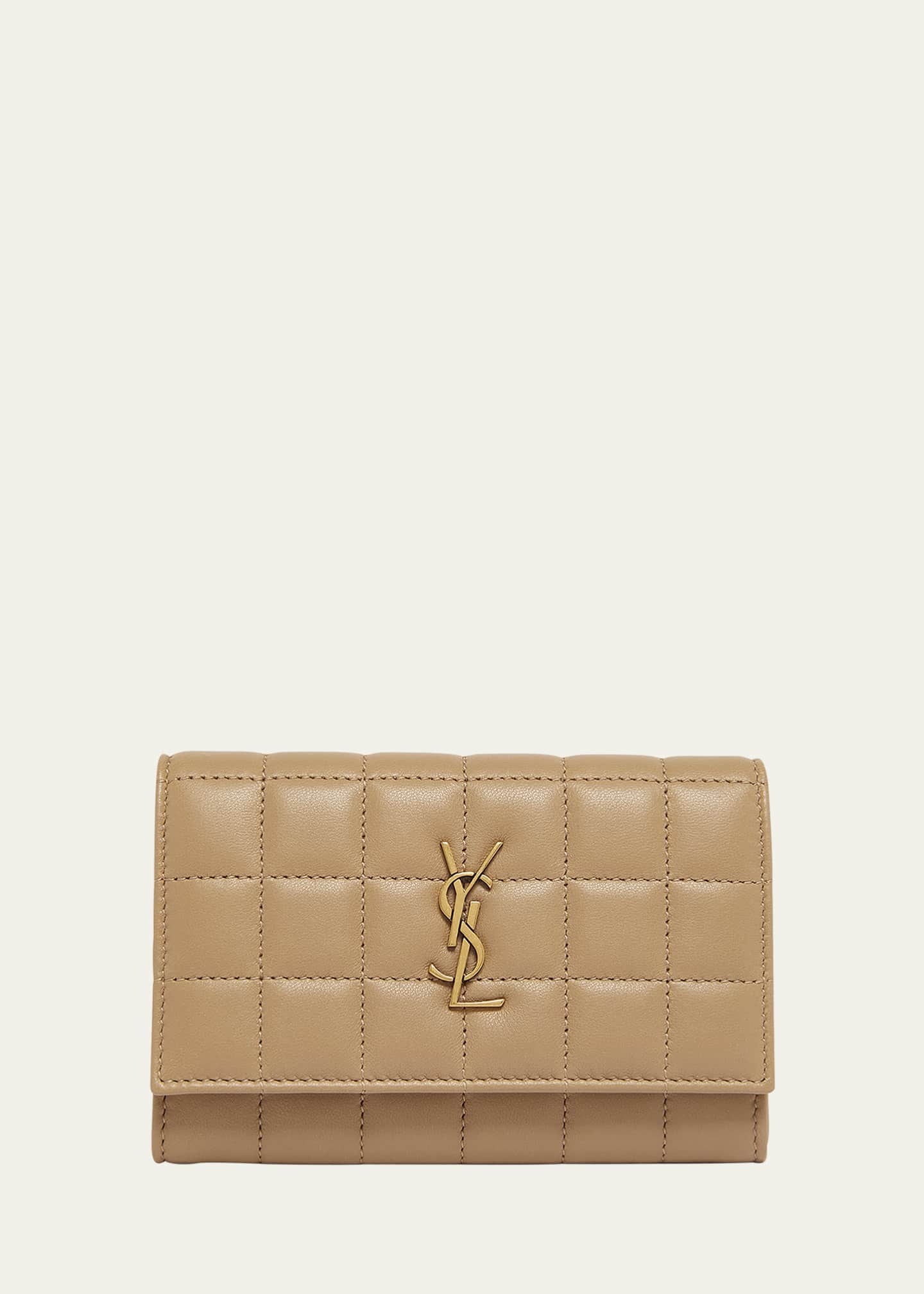 Saint Laurent YSL Monogram Flap Small Wallet in Quilted Smooth Leather