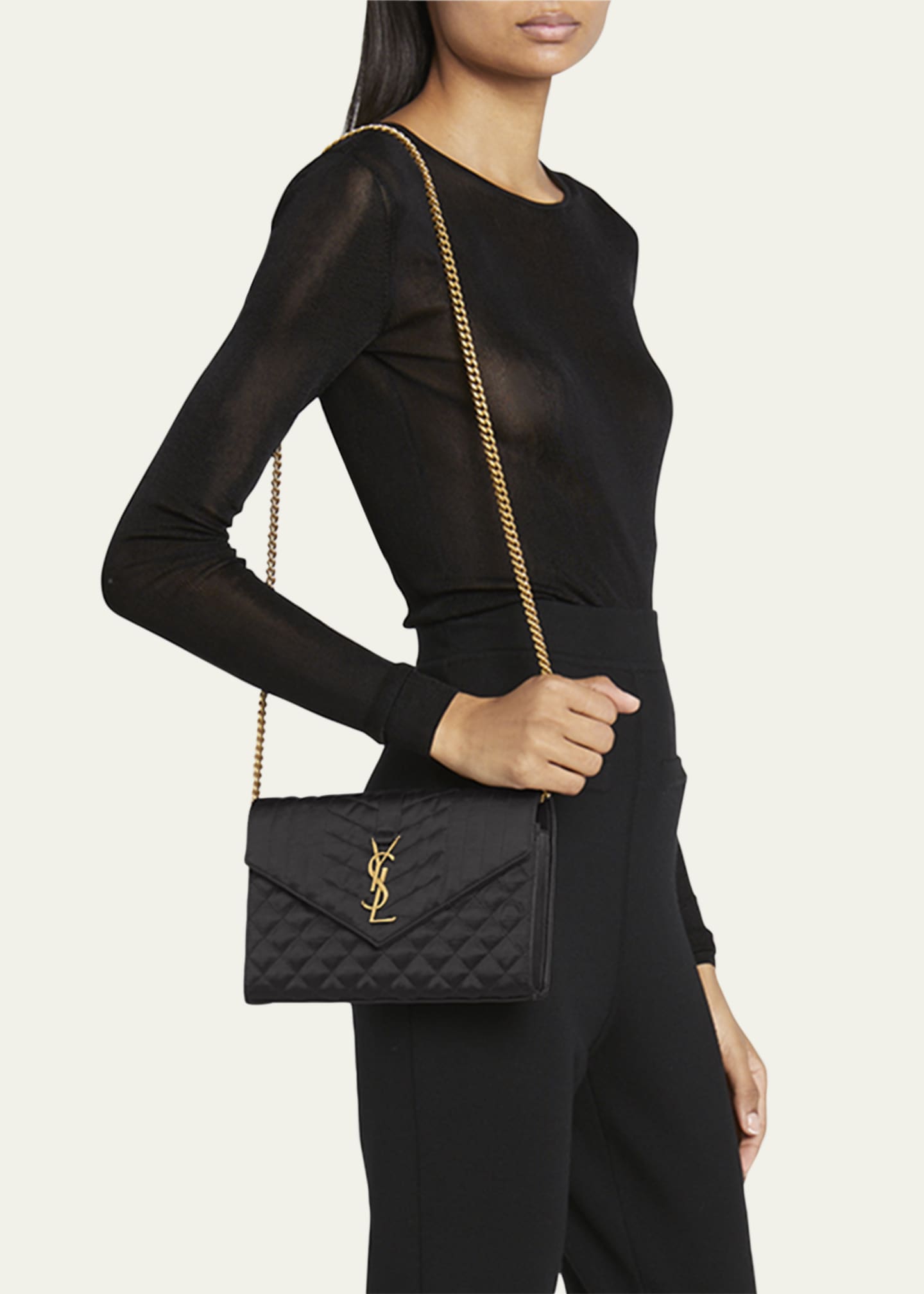 Saint Laurent YSL Monogram Large Wallet on Chain in Satin Bergdorf Goodman