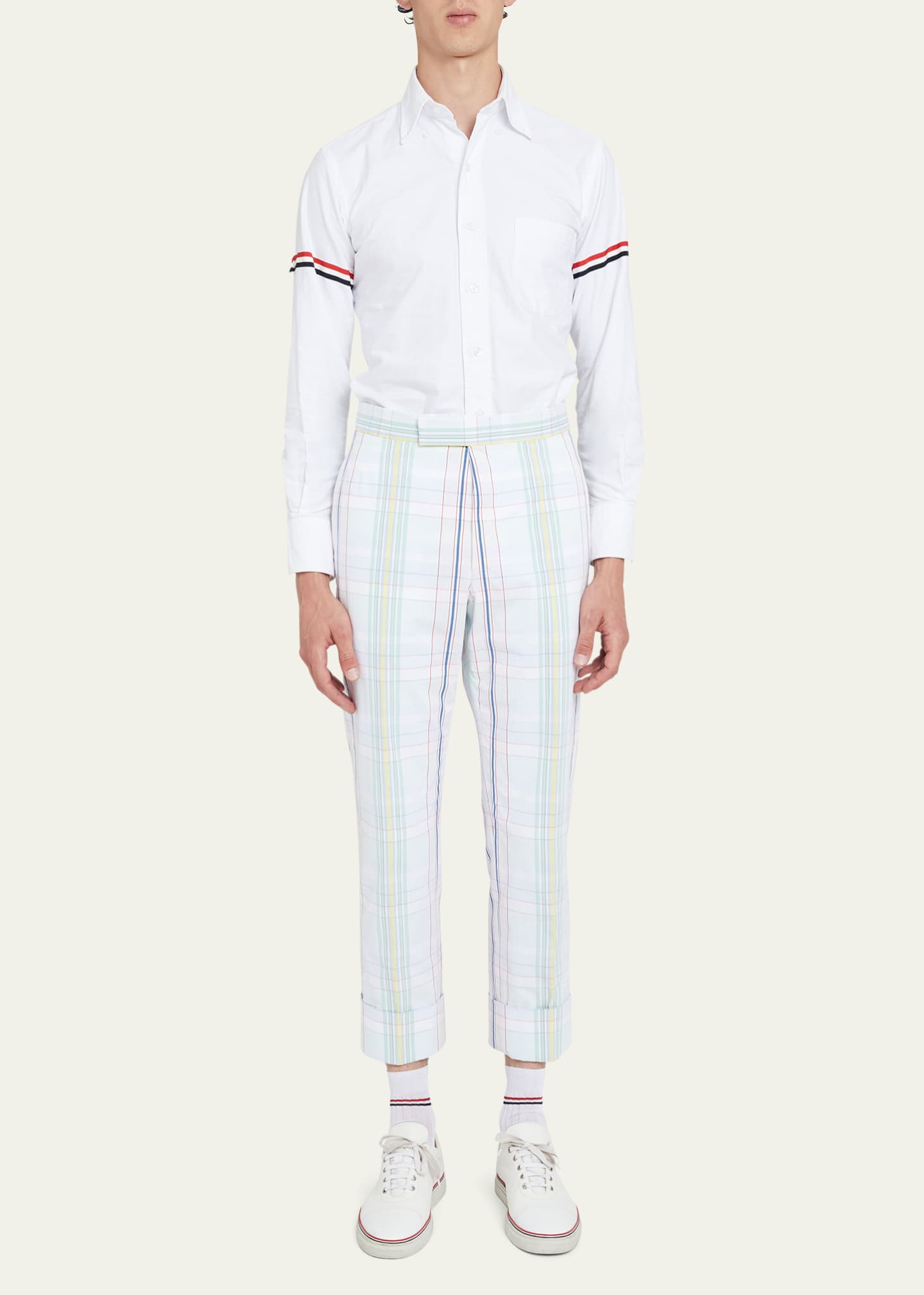 Thom Browne Men's Madras Check Seersucker Pants Bergdorf Goodman