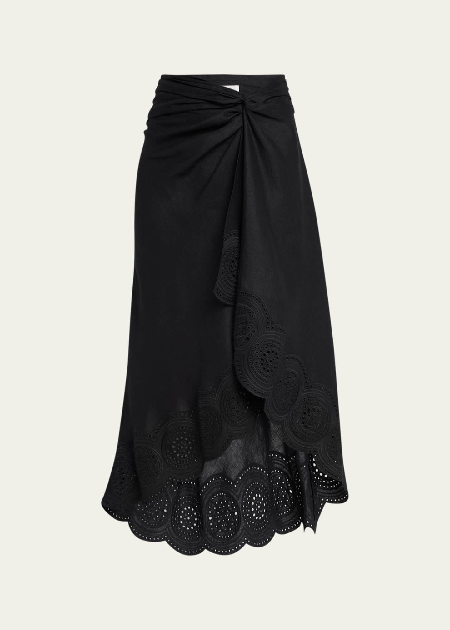 A.L.C. Heather Linen Eyelet Twist Midi Skirt Bergdorf Goodman