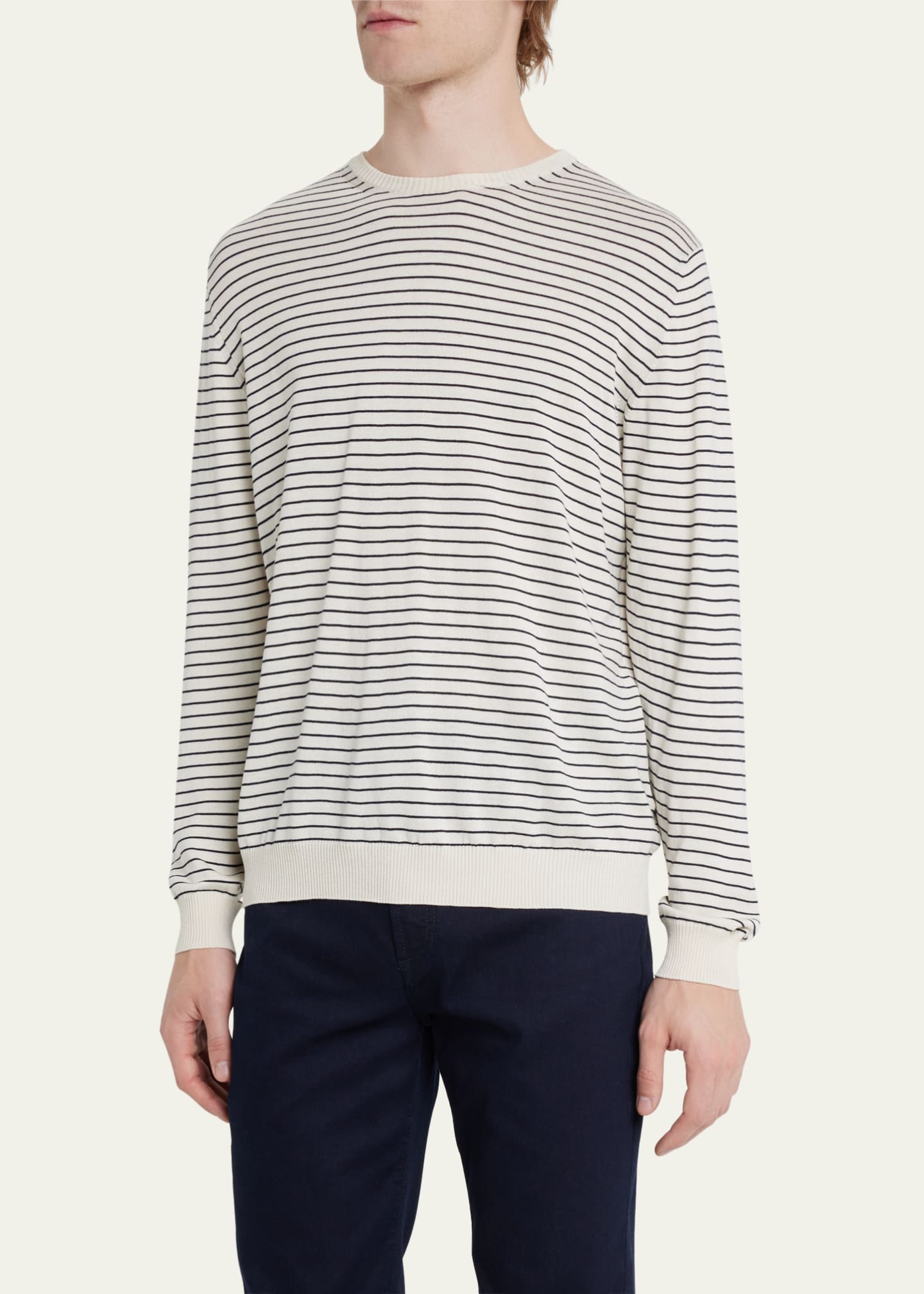 Maurizio Baldassari Men's Silk-Cotton Stripe Crewneck Sweater