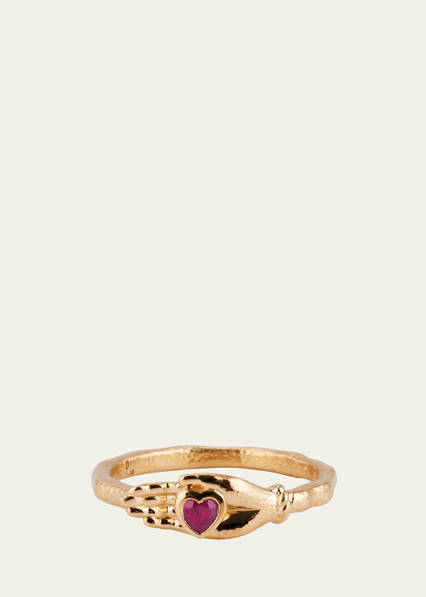 Pamela Love 14K Yellow Gold Heart in Hand Ring with Ruby Bergdorf Goodman