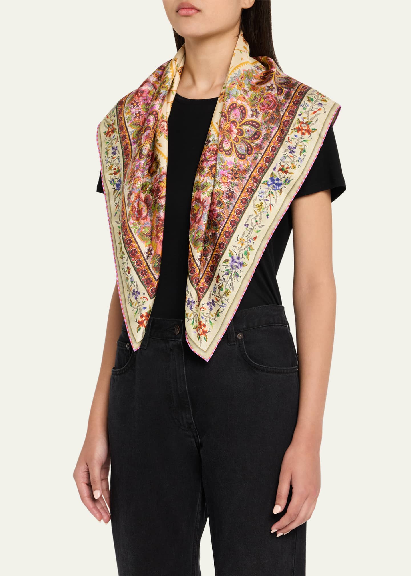 Pierre-Louis Mascia Multi-Color Floral Silk Square Scarf Image 2 of 4