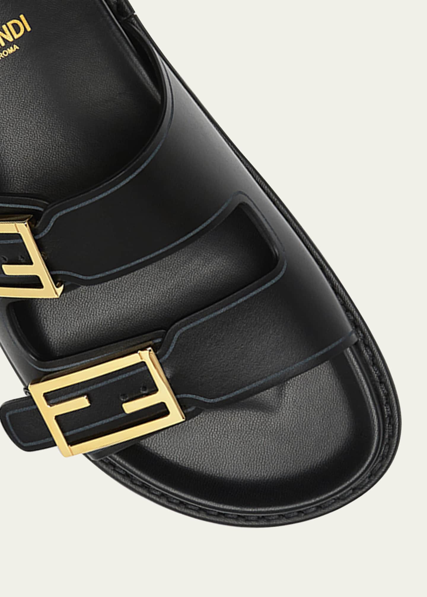 Fendi F Buckle Leather Slide Sandals Bergdorf Goodman
