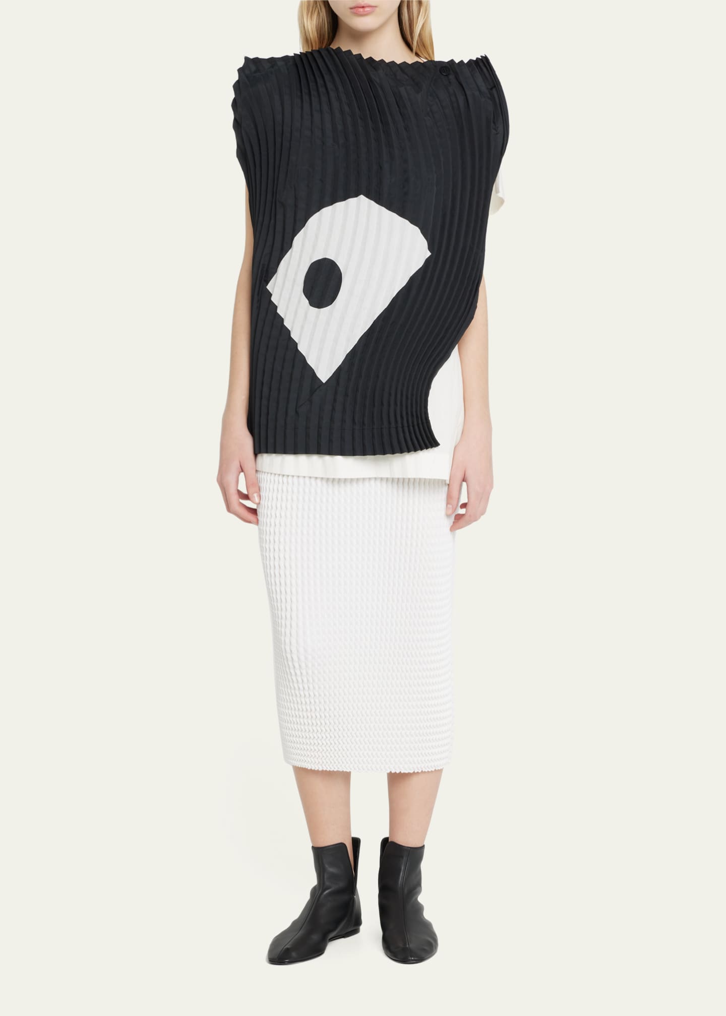 Issey Miyake Figure and Ground Pleated Bicolor Top