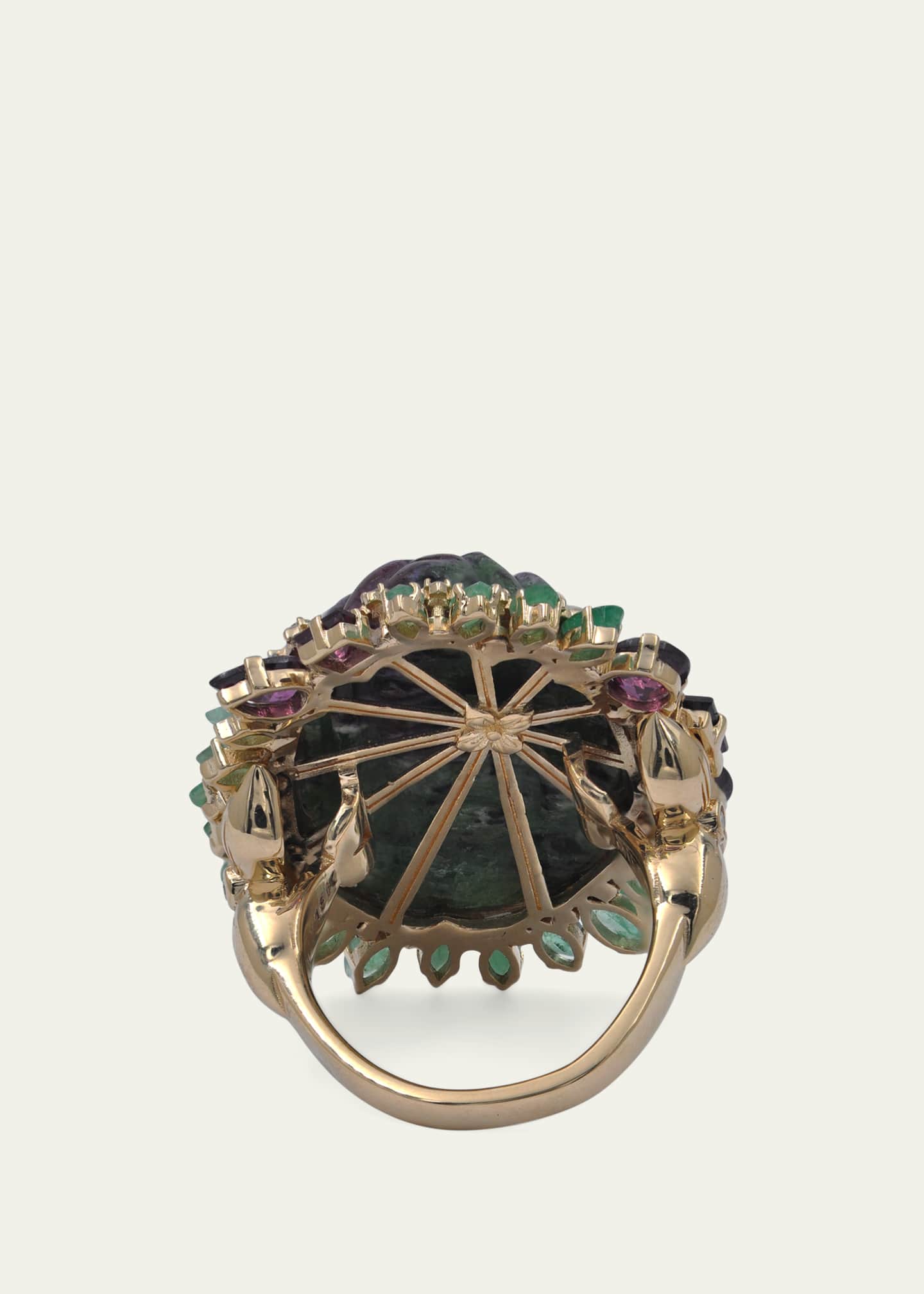 Stephen Dweck Hand-Carved Ruby Zoisite, Emerald, Rhodolite Garnet and Diamond Ring in 18K Gold Image 3 of 3