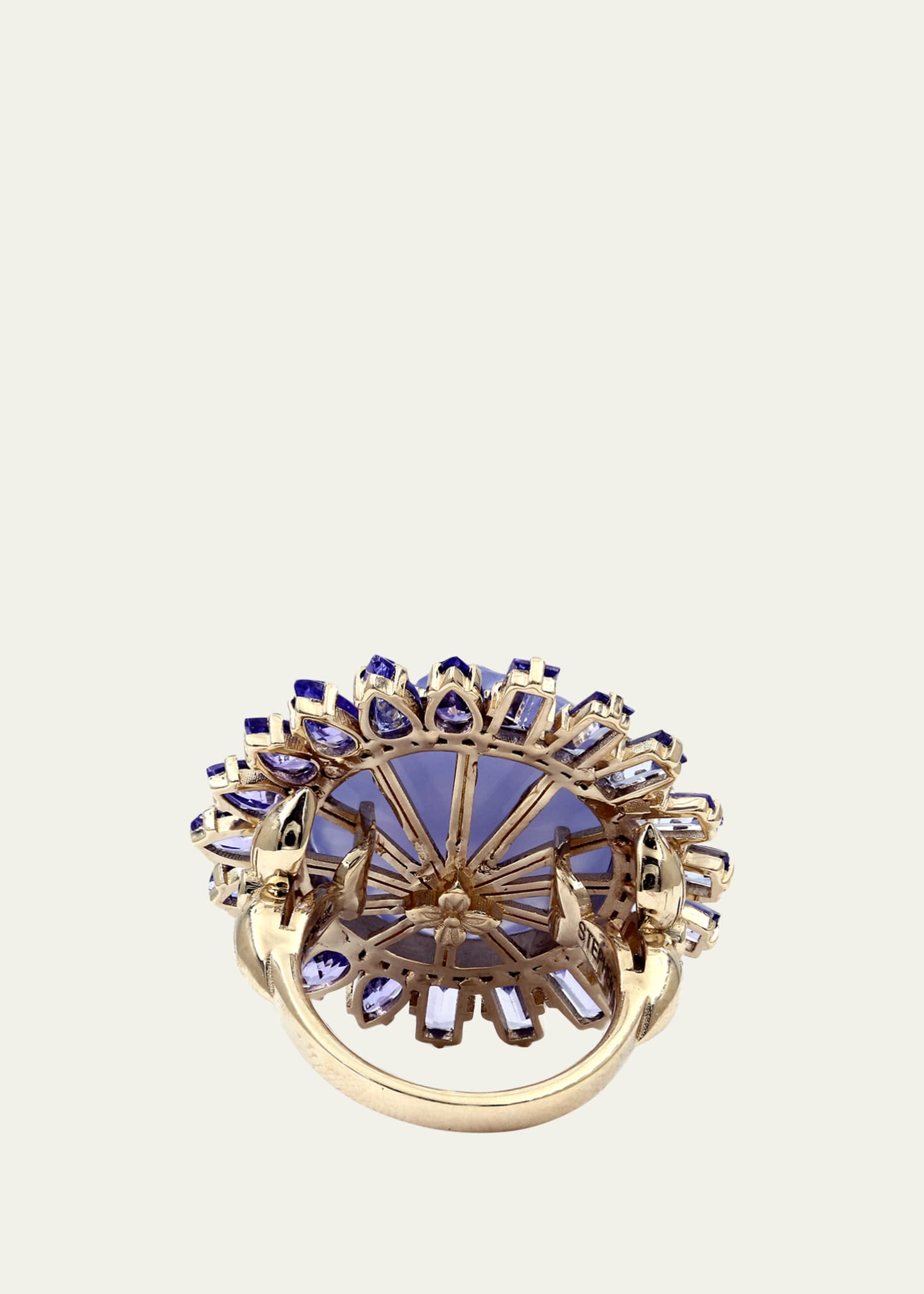 Stephen Dweck Hand-Carved Chalcedony, Tanzanite and Diamond Ring in 18K Gold Image 3 of 3