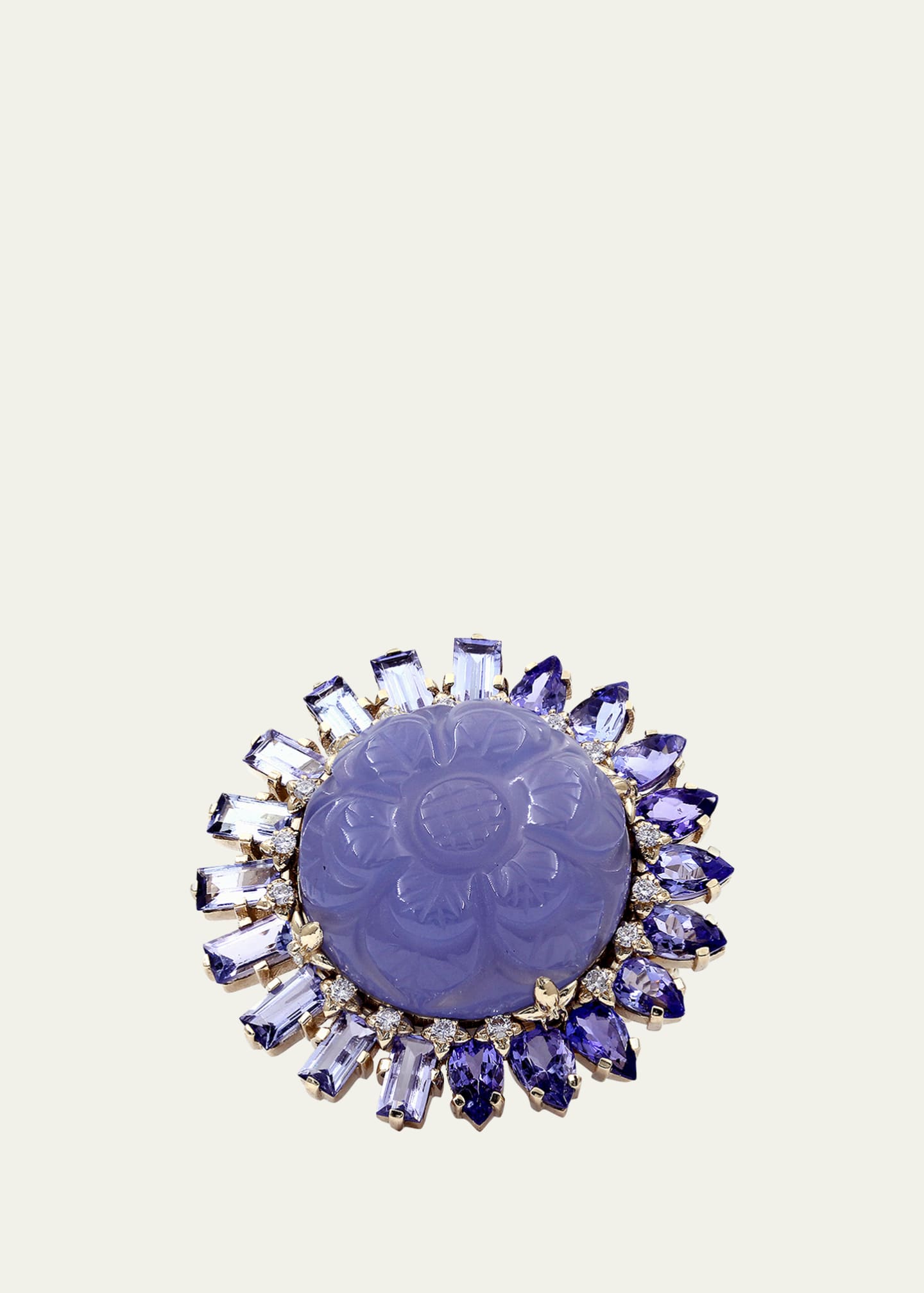 Stephen Dweck Hand-Carved Chalcedony, Tanzanite and Diamond Ring in 18K Gold Image 1 of 3