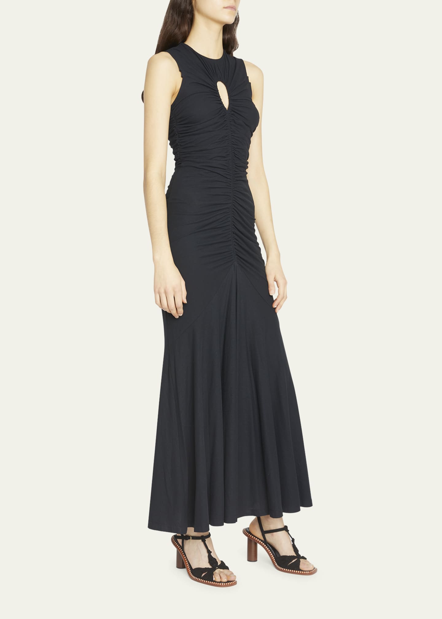 Ulla Johnson Gwynne Long Sleeveless Ruched Dress with Keyhole ...