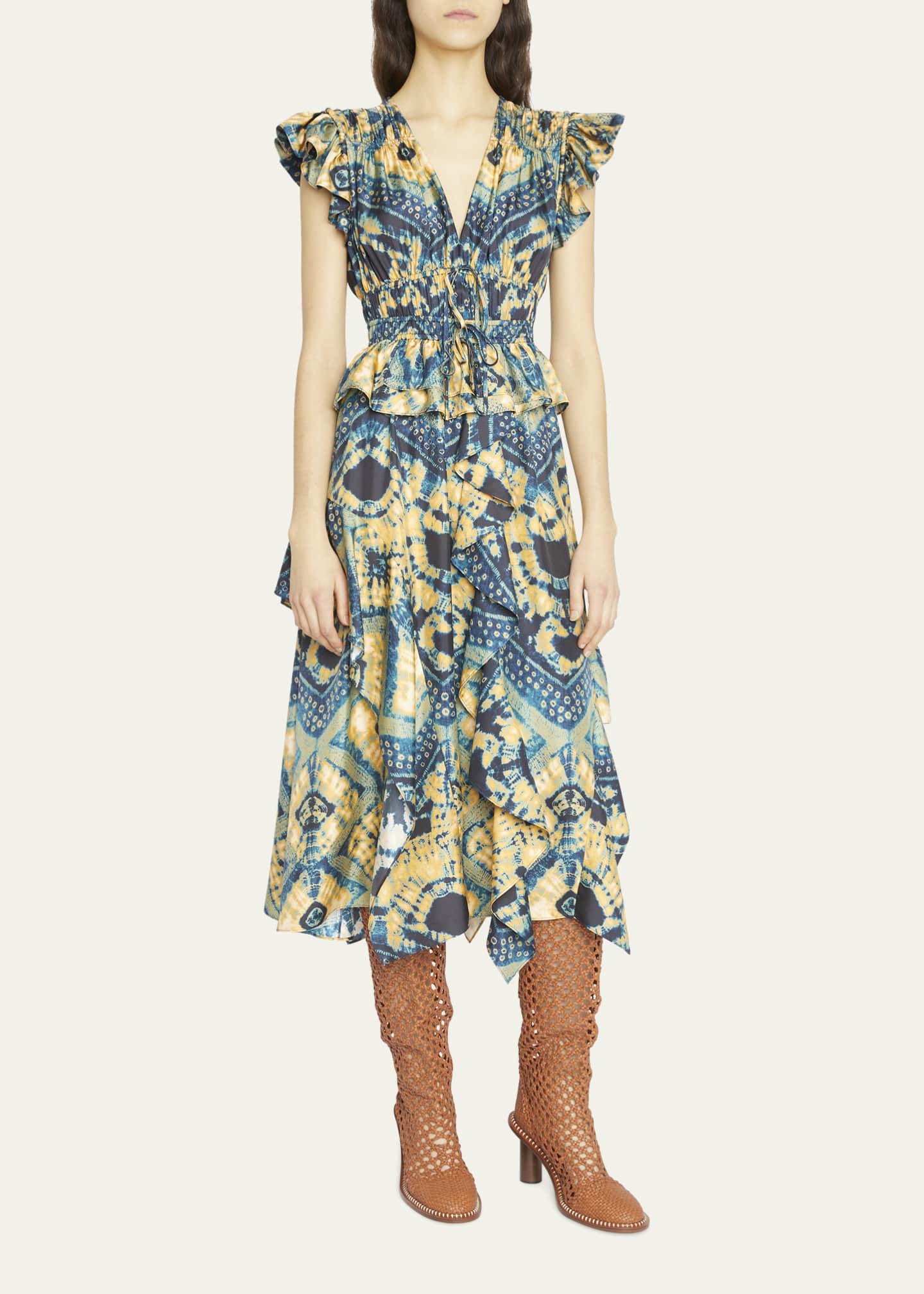 Ulla Johnson Avia Printed Silk Tiered Midi Dress Bergdorf Goodman