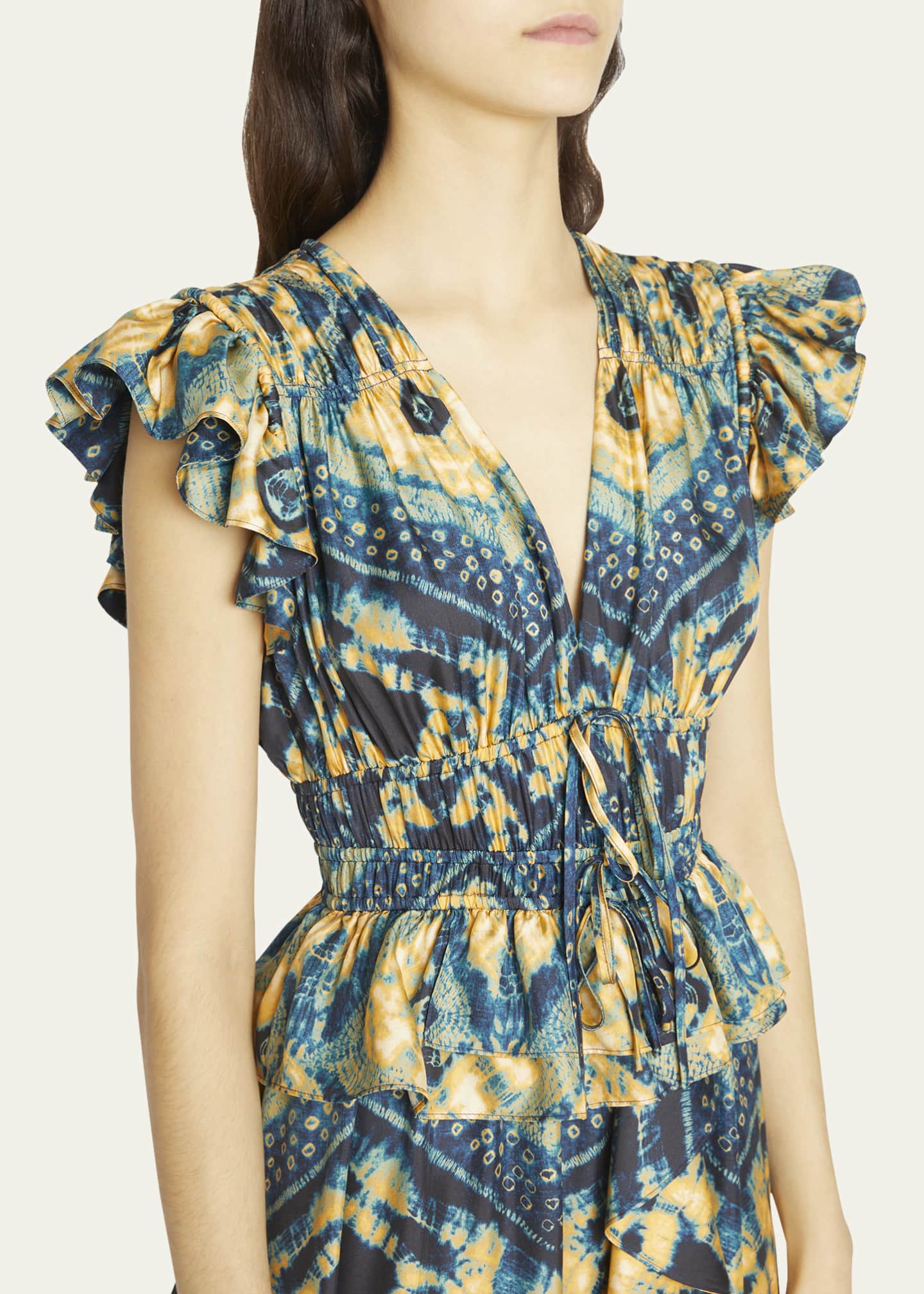 Ulla Johnson Avia Printed Silk Tiered Midi Dress Bergdorf Goodman