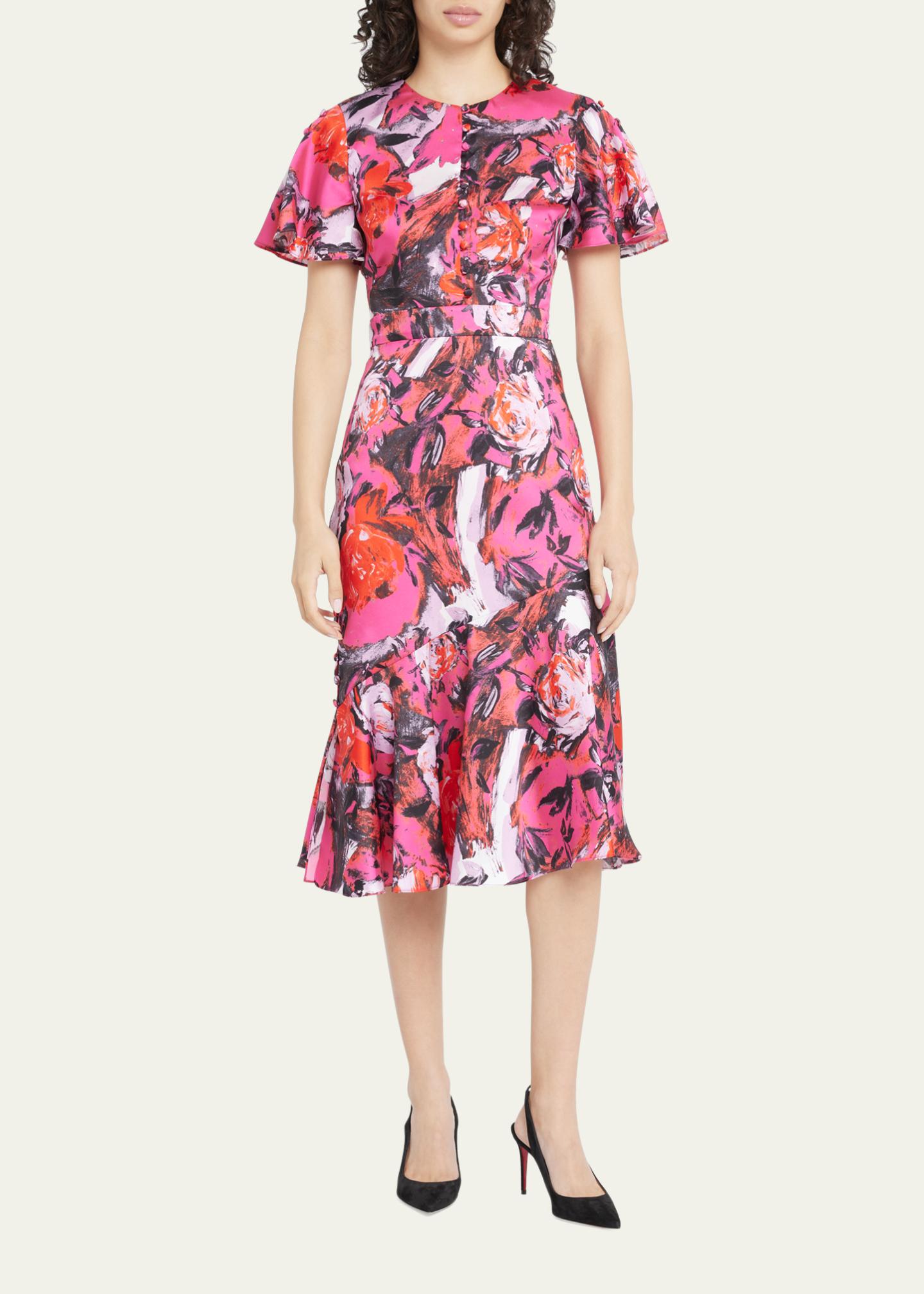 Jupe Plissée PRABAL GURUNG Florale Noir Argent - Taille 8, Soie/laine, Neuve Avec étiquette