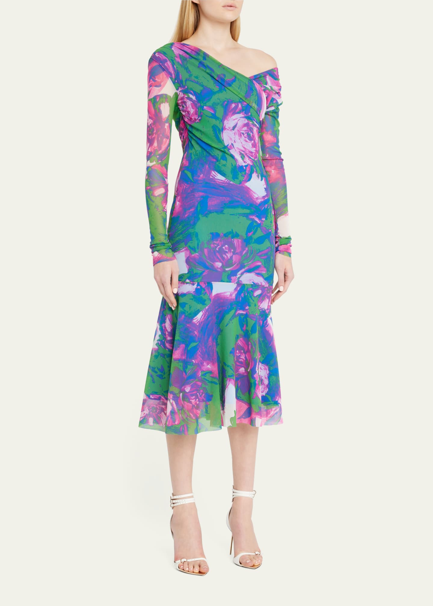 WNDRLUST by Prabal Gurung Floral Off-Shoulder Midi Dress - Bergdorf Goodman