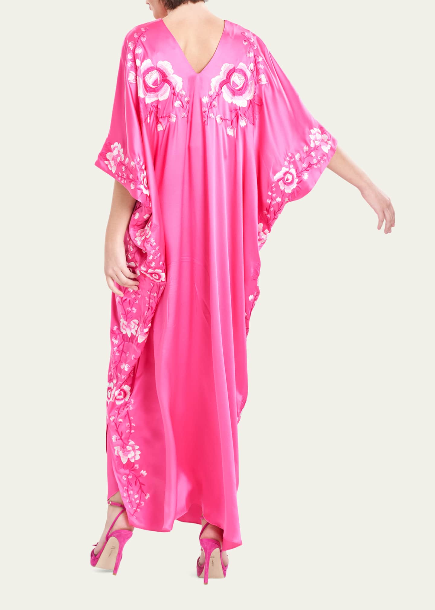 Josie Natori Hanabi Floral Embroidered Dolman Sleeve Caftan