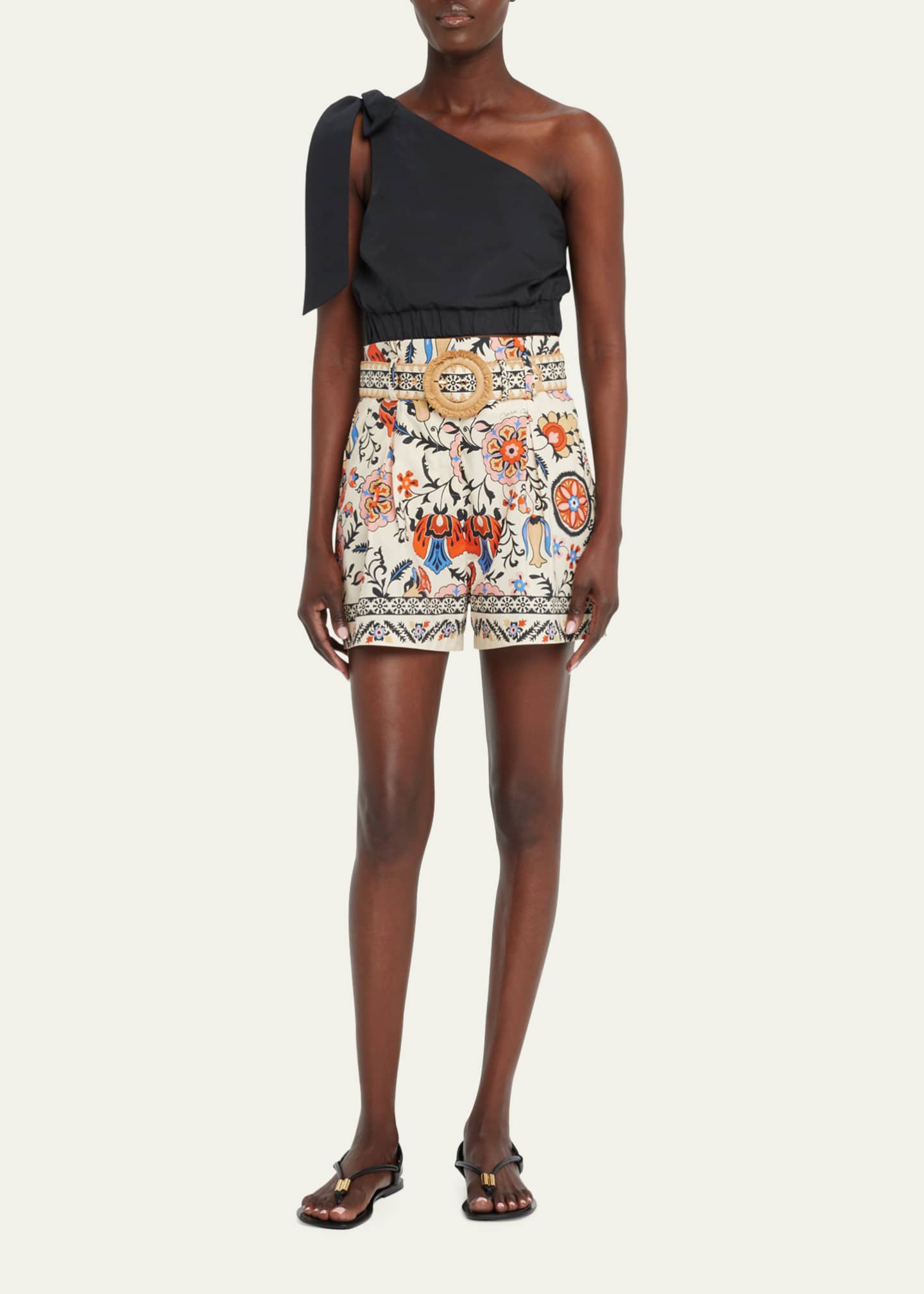Cara Cara Palmer Floral Cotton Belted Shorts - Bergdorf Goodman