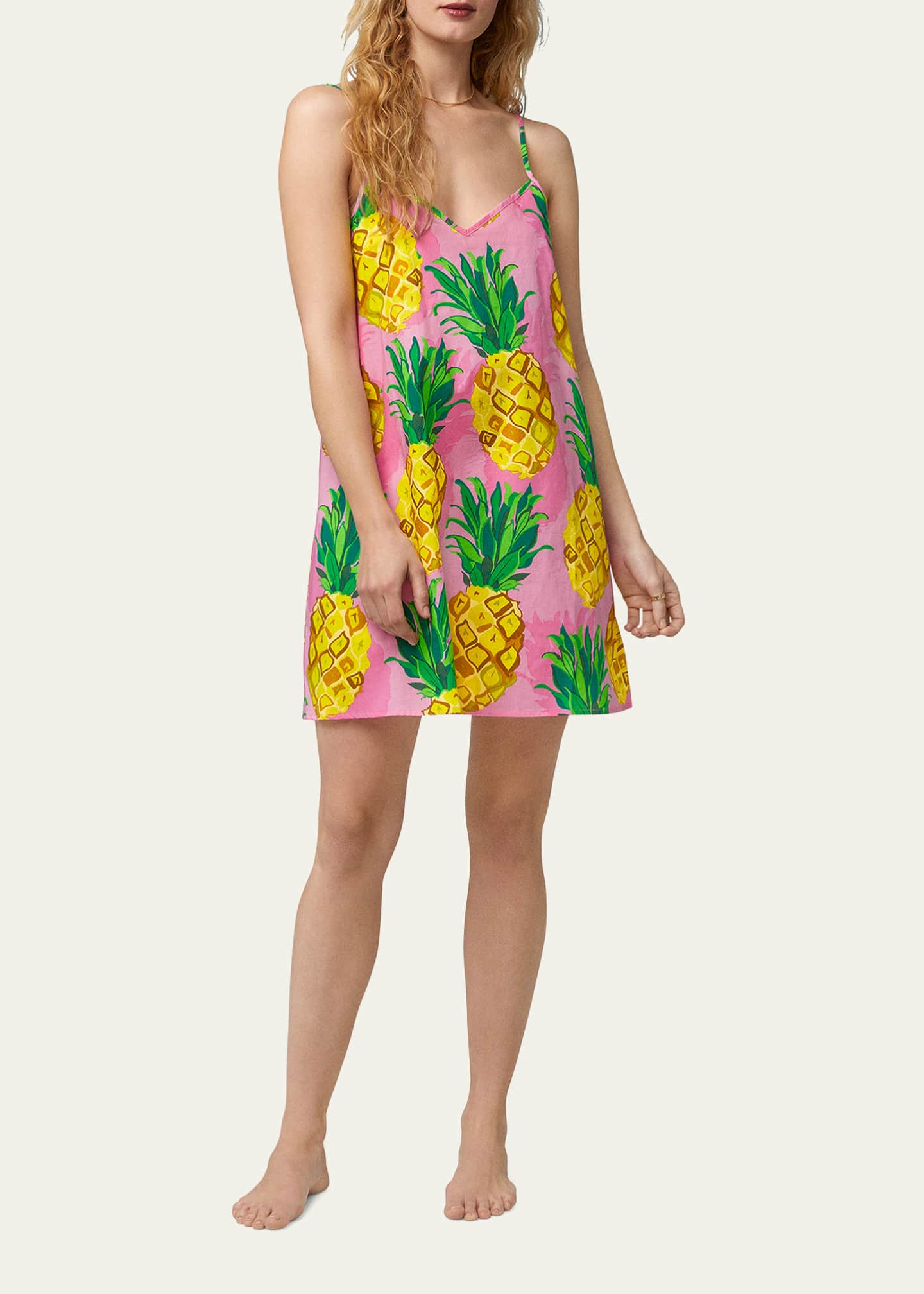 Trina Turk x Bedhead Pajamas Pineapple Print V Neck Poplin Chemise