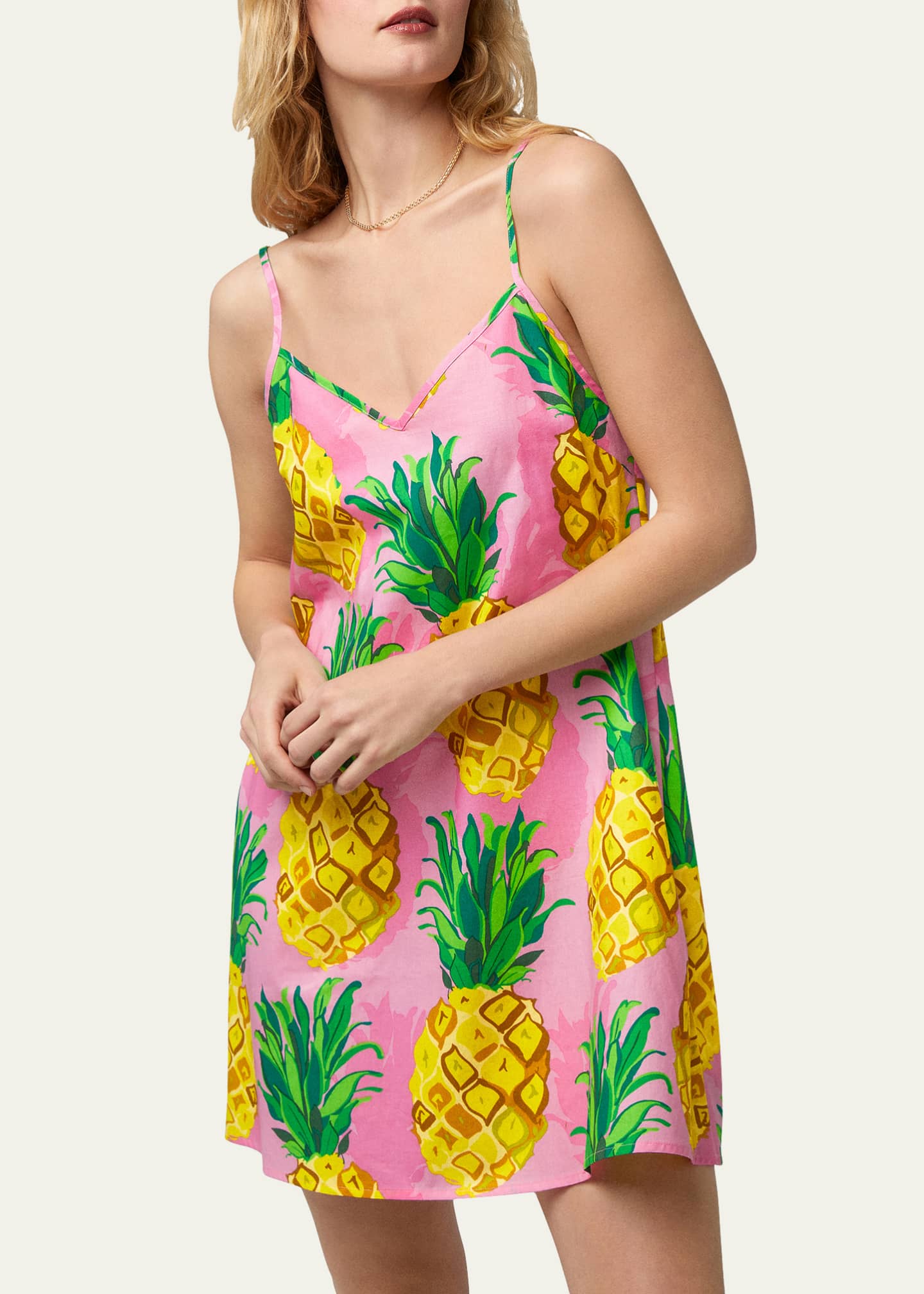 Trina Turk x Bedhead Pajamas Pineapple Print V Neck Poplin Chemise