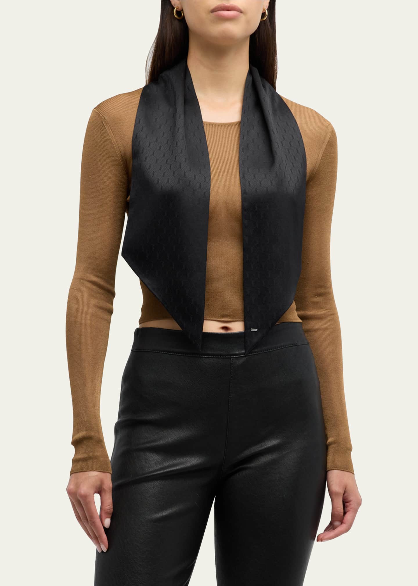 Saint Laurent Jacquard Monogram Silk Twill Skinny Scarf Image 2 of 3