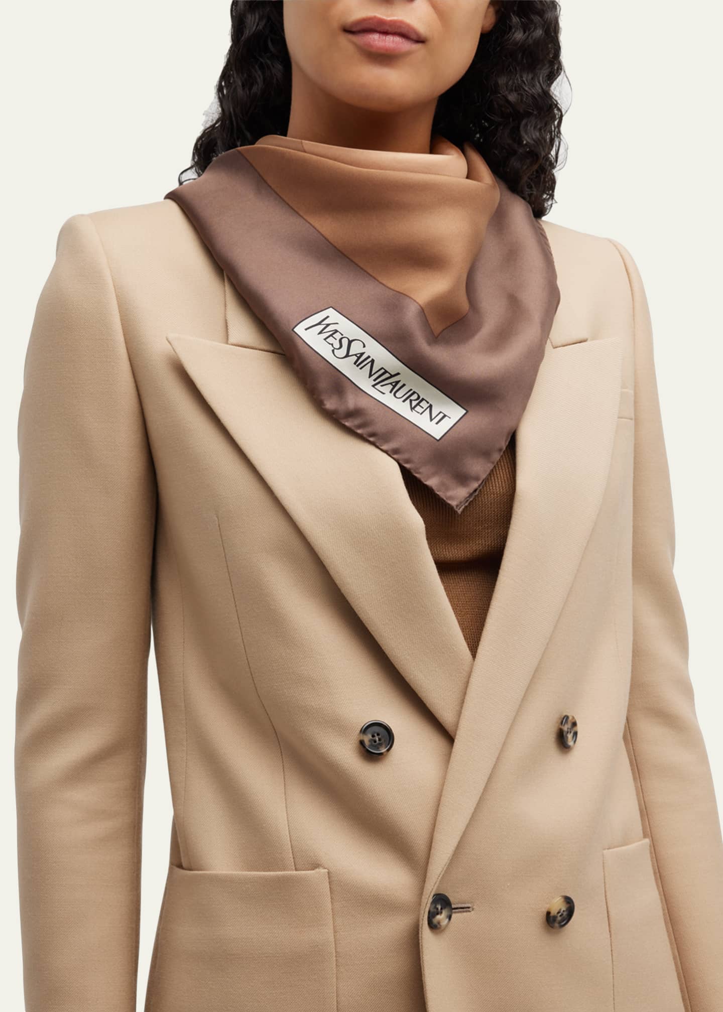 スカーフ SAINT LAURENT Woman Neck scarf Beige 8212823Y009 9700 Saint Laurent YSL Silk Square Scarf - Bergdorf Goodman