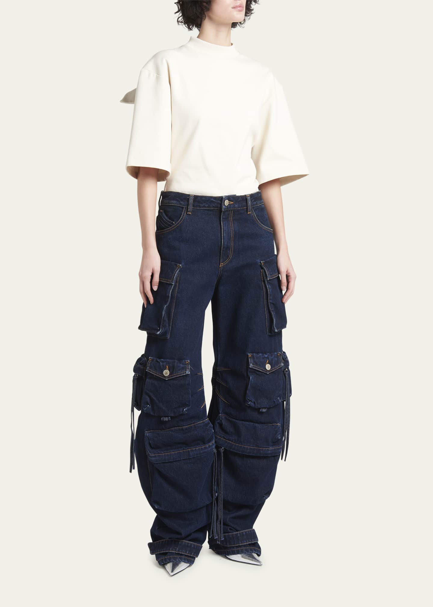 The Attico Fern Long Denim Cargo Pants Bergdorf Goodman