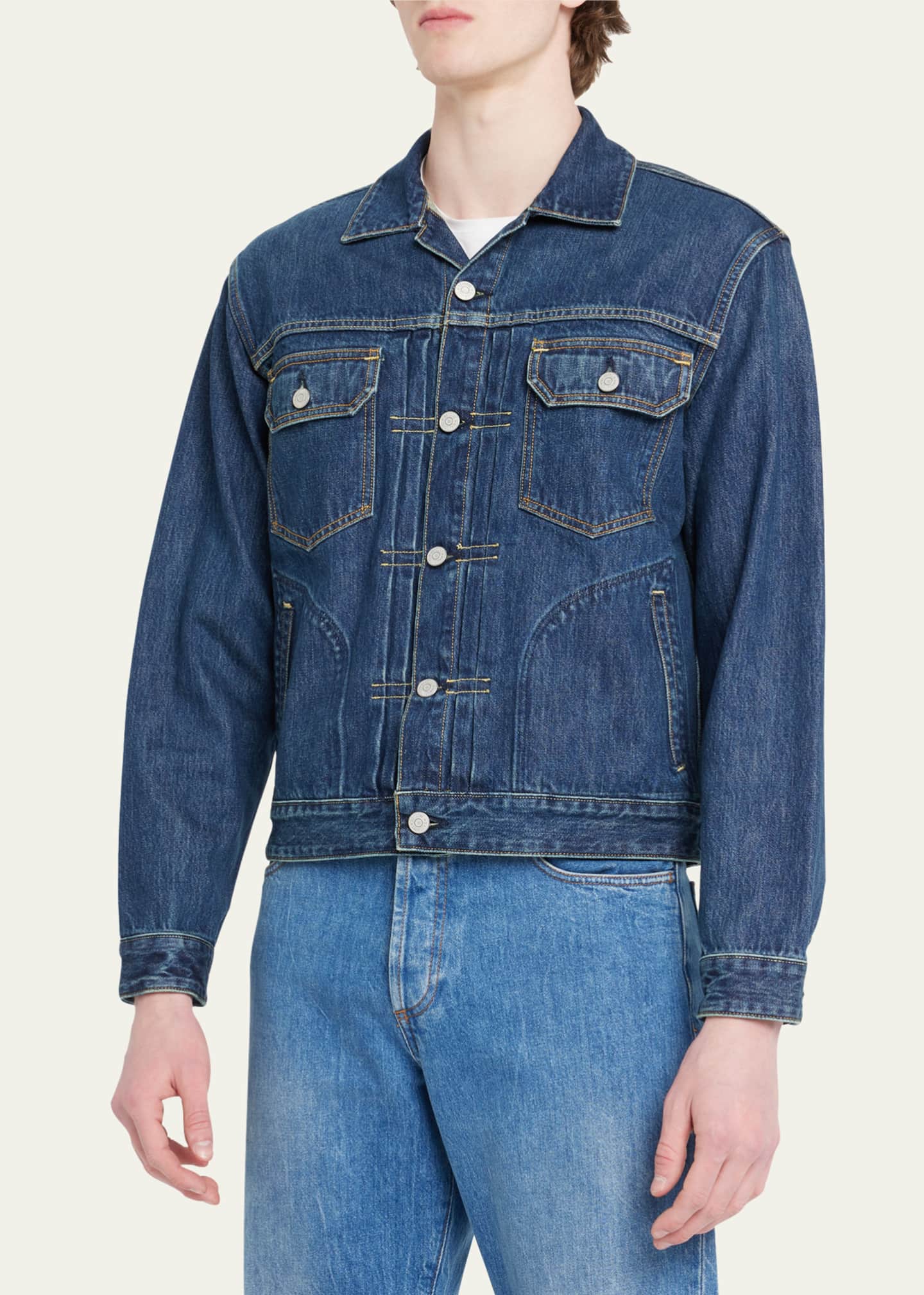 RE DONE Men s Pleated Denim Trucker Jacket
