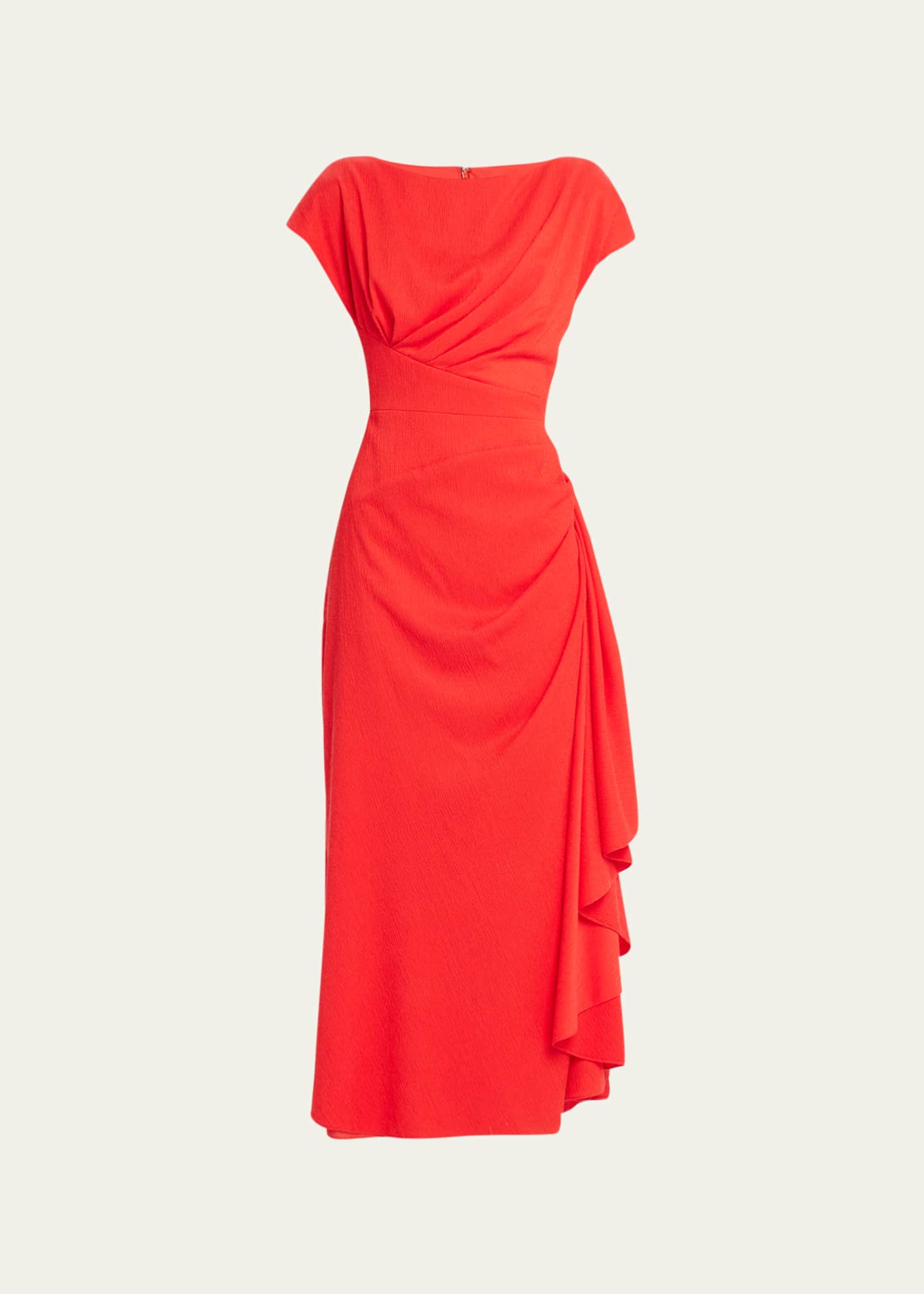 Lela Rose Side Ruched Satin-Effect Midi Dress - Bergdorf Goodman