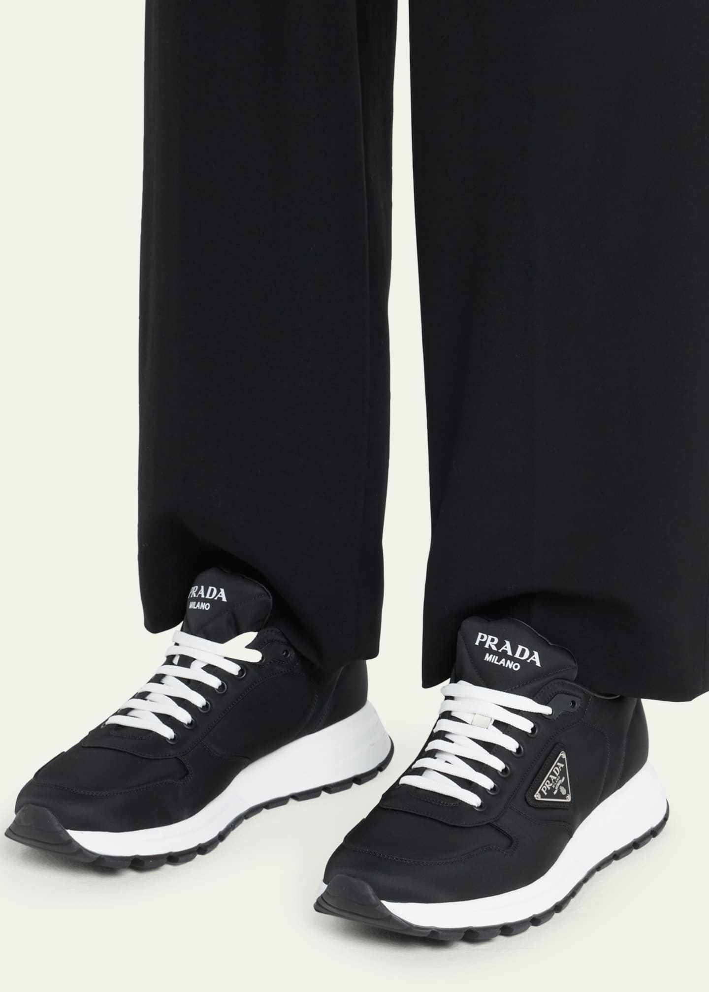 Men's Prax Triangle Logo Nylon Low-Top Sneakers