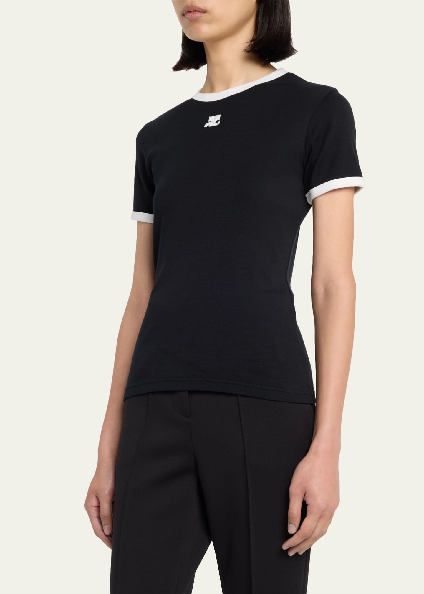 Courreges Logo-Embroidered Cotton T-Shirt with Tipping - Bergdorf Goodman