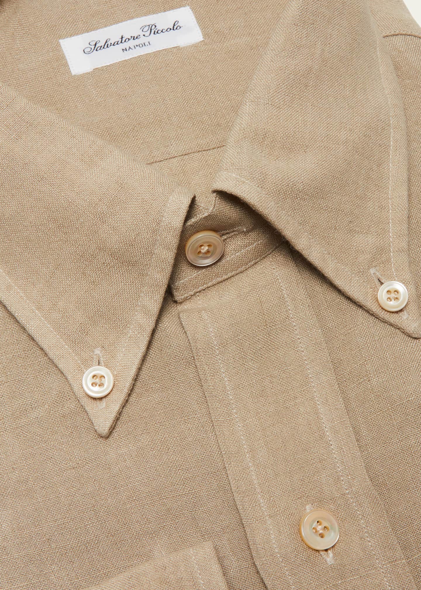 Salvatore Piccolo Men's Button-Down Collar Linen Dress Shirt 