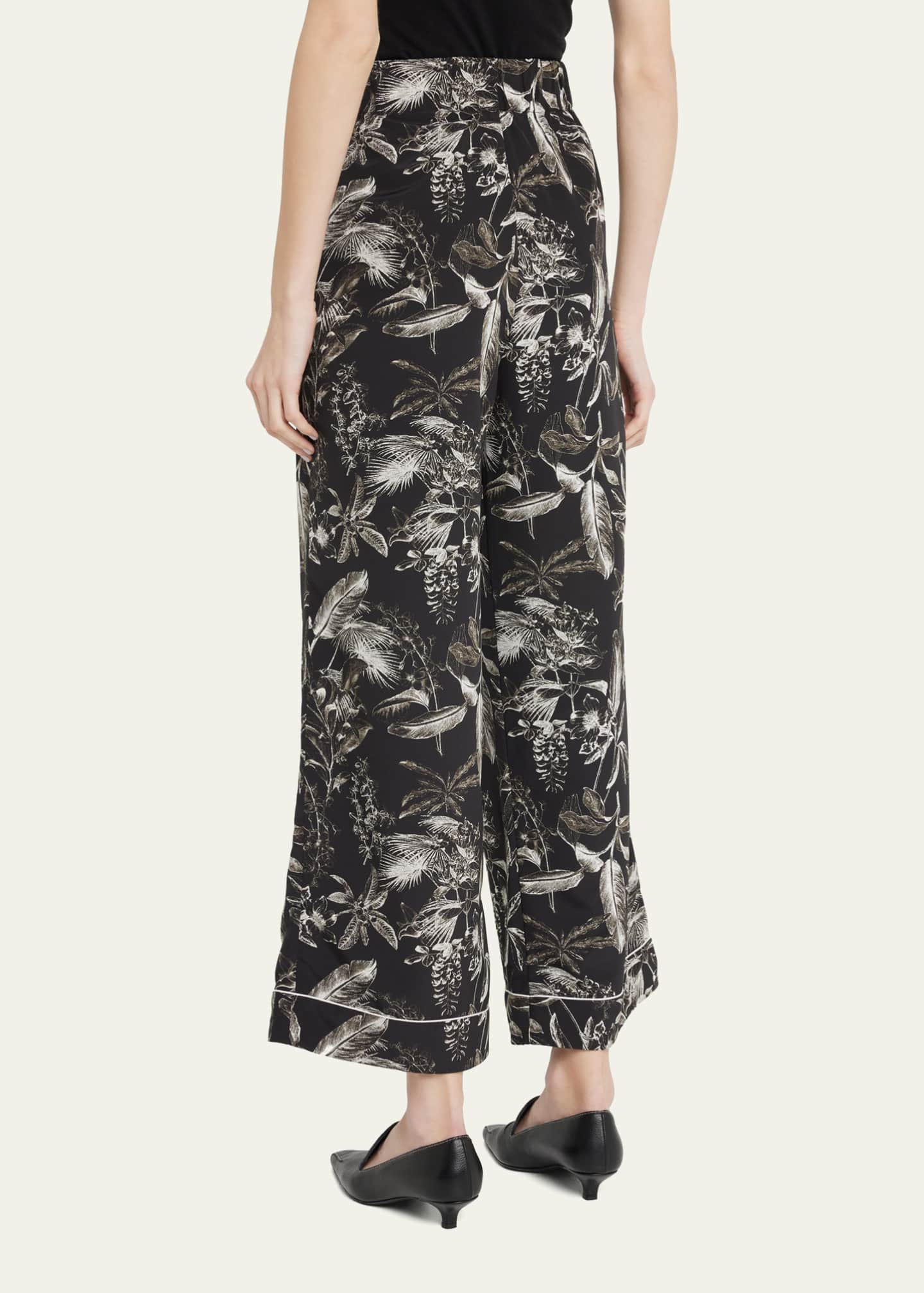Porcelain Floral Print Flare Pajama Trousers - Thumbnail 3