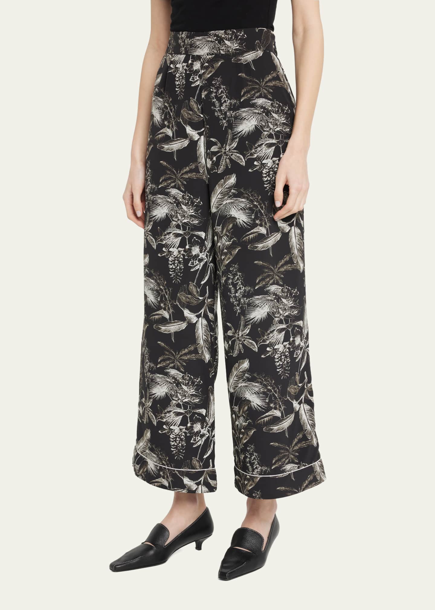 Porcelain Floral Print Flare Pajama Trousers - Thumbnail 4