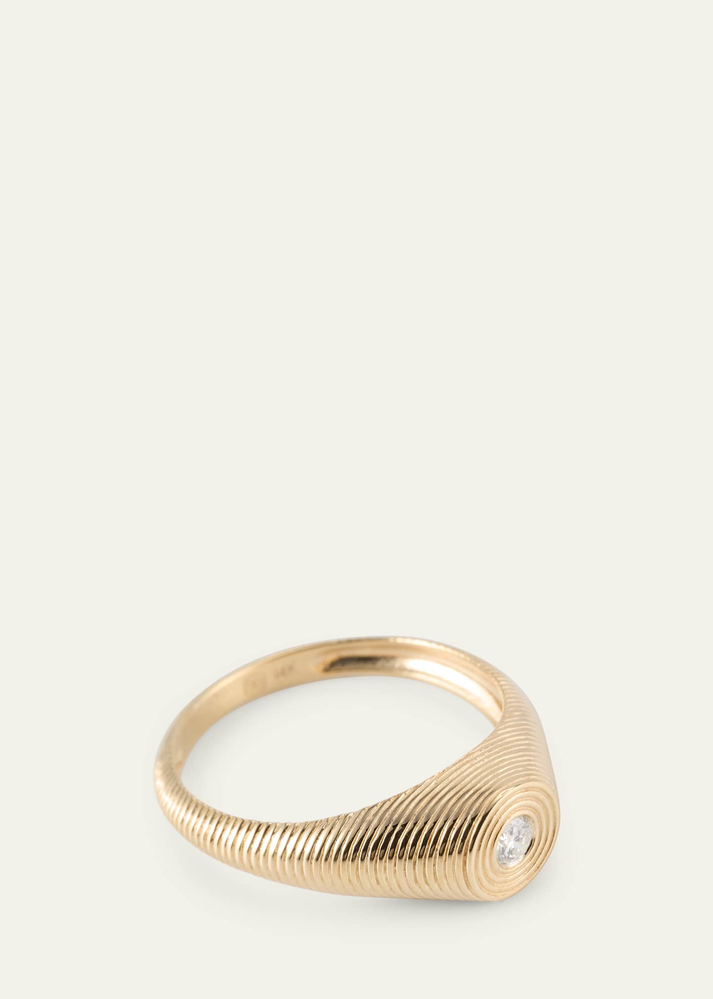 Sydney Evan 14k Fluted Diamond Signet Ring, Size 6.5 Image 3 of 4