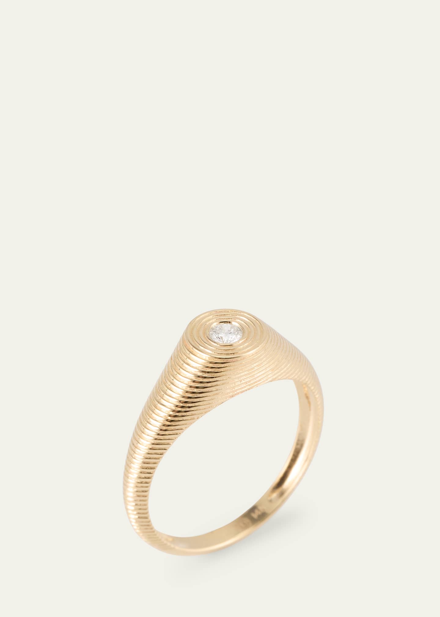 Sydney Evan 14k Fluted Diamond Signet Ring, Size 6.5 Image 4 of 4